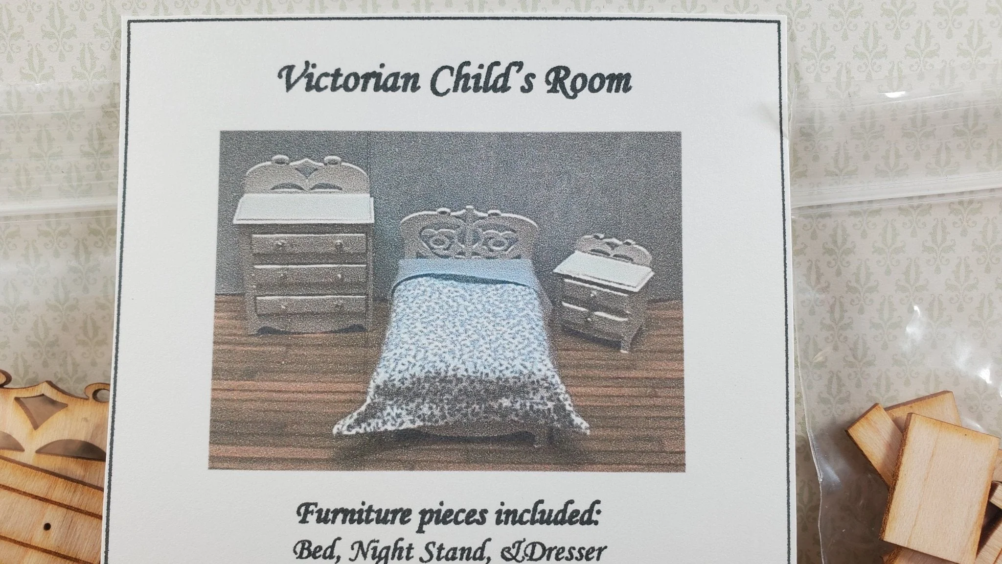 Dollhouse Half Scale Furniture Kit DIY Victorian Childs Bedroom Bed Dresser 1:24 - Image 4