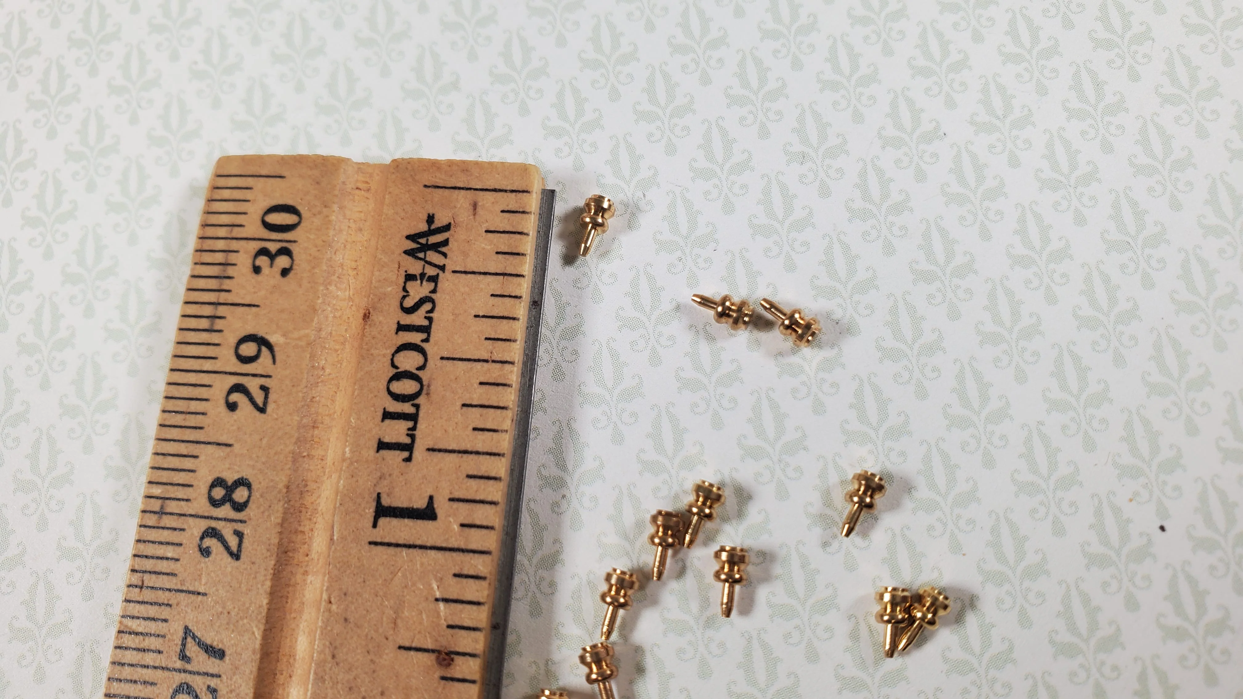 Dollhouse HALF SCALE Gold Brass Knobs Drawer Pulls Set of 12 Houseworks H1116 - Image 4
