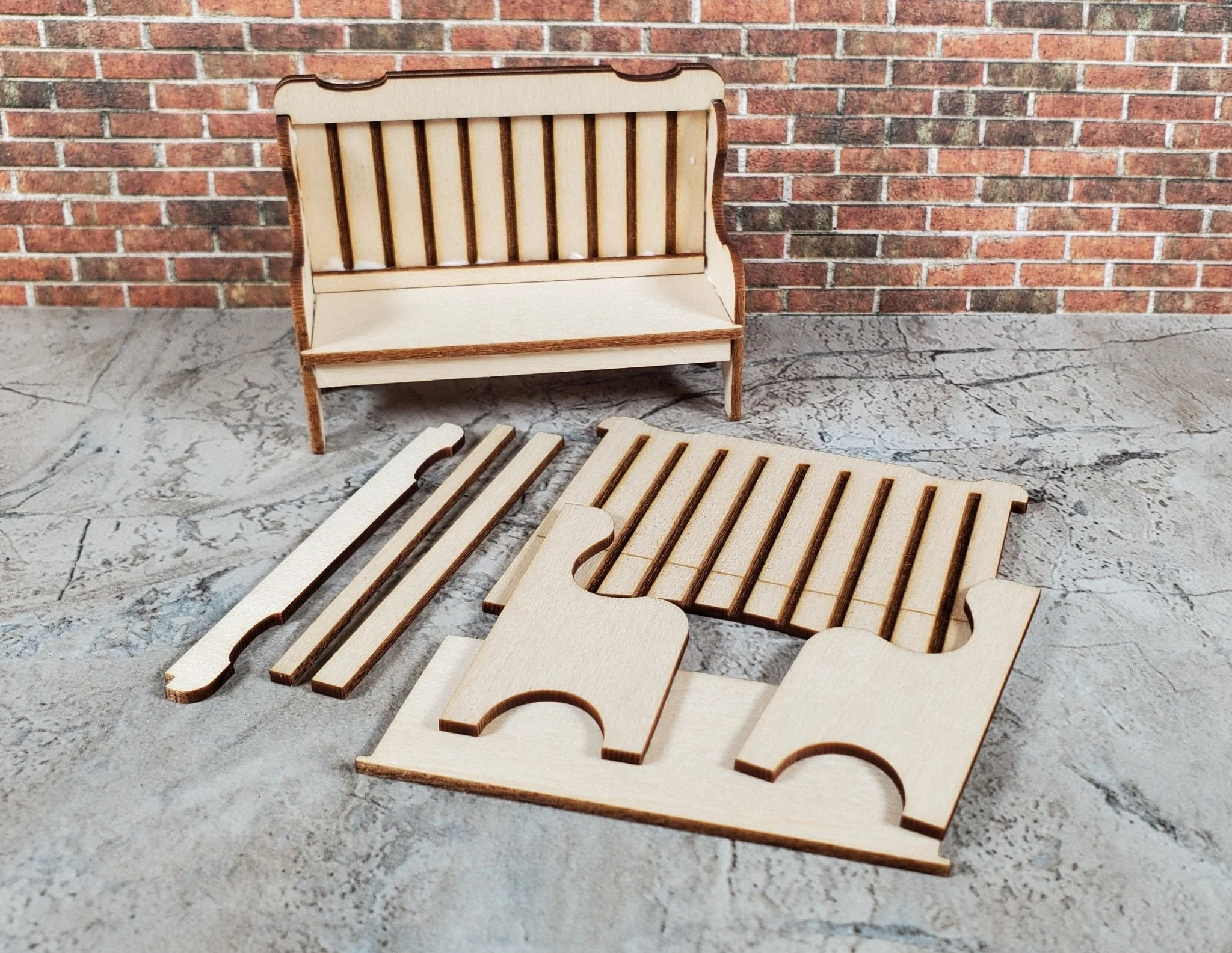 Dollhouse HALF SCALE High Back Bench DIY Kit 1:24 Miniature Wood Furniture - Image 2