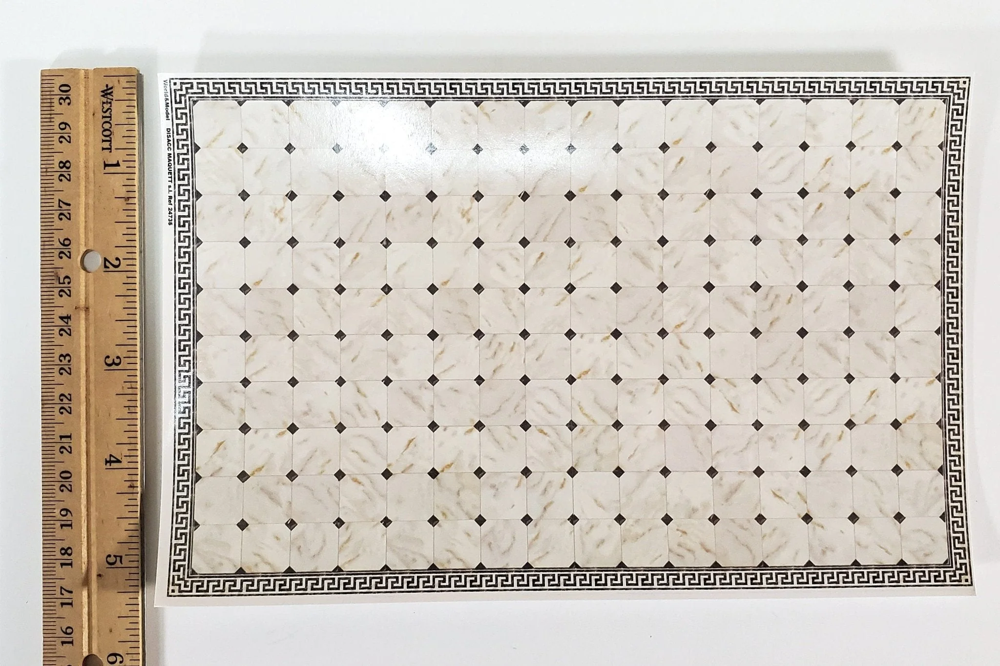 Dollhouse HALF SCALE Marble Tile Sheet Greek Border Black & White Floor 1:24 World Model - Image 4