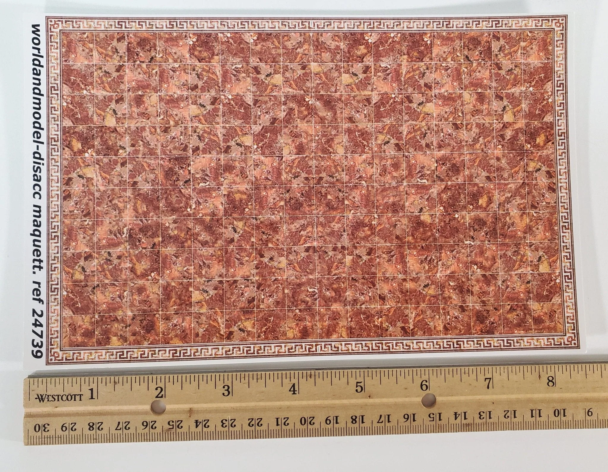 Dollhouse HALF SCALE Marble Tile Sheet with Border Rusty Salmon Floor 1:24 World Model - Image 3