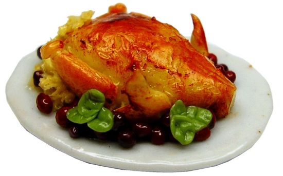 Dollhouse HALF SCALE Stuffed Roast Turkey on an Oval Platter 1:24 Miniature Food