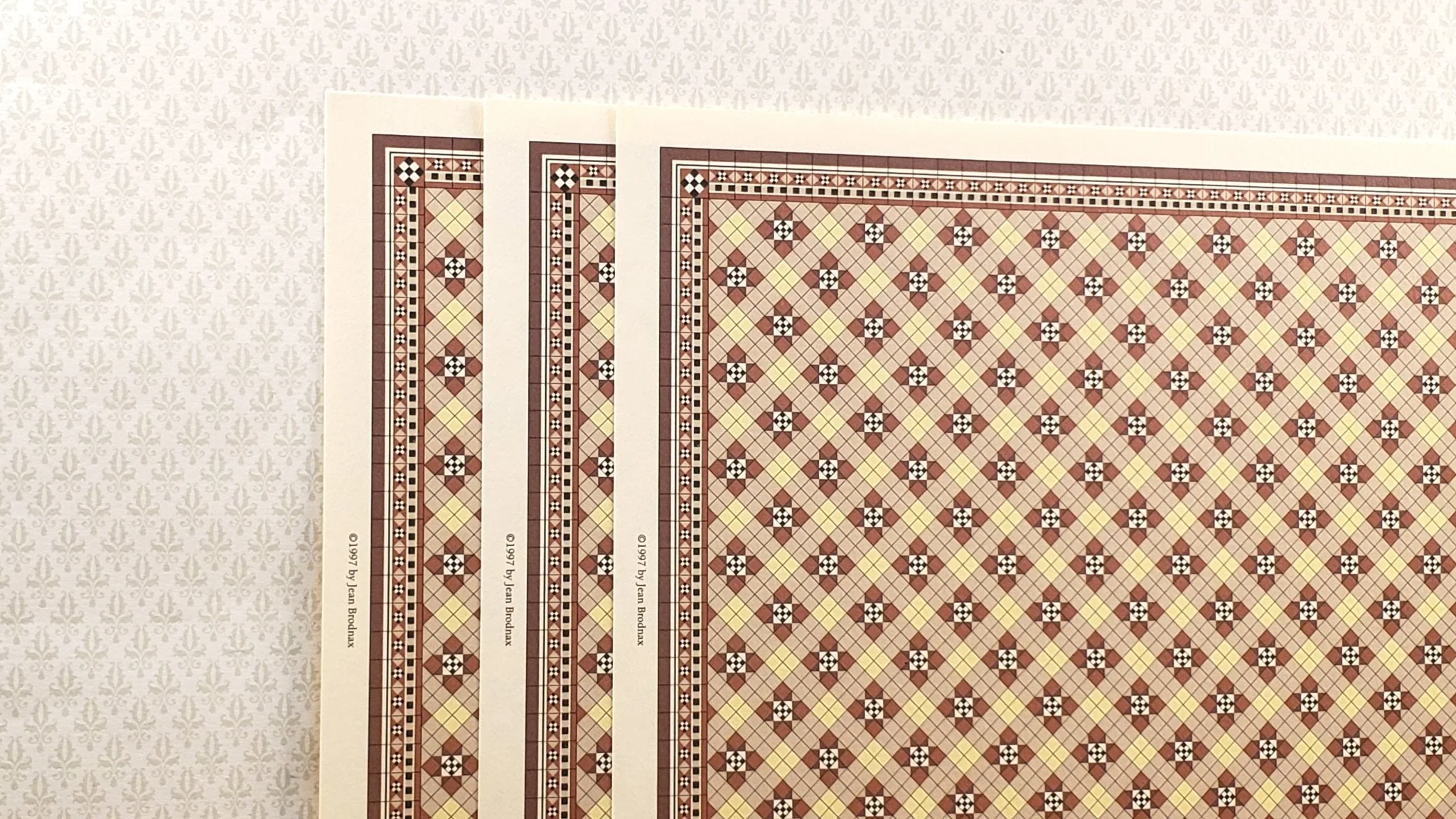 Dollhouse HALF SCALE Tile Paper 3 Sheets Brown & Cream 1:24 Scale Miniature - Image 3