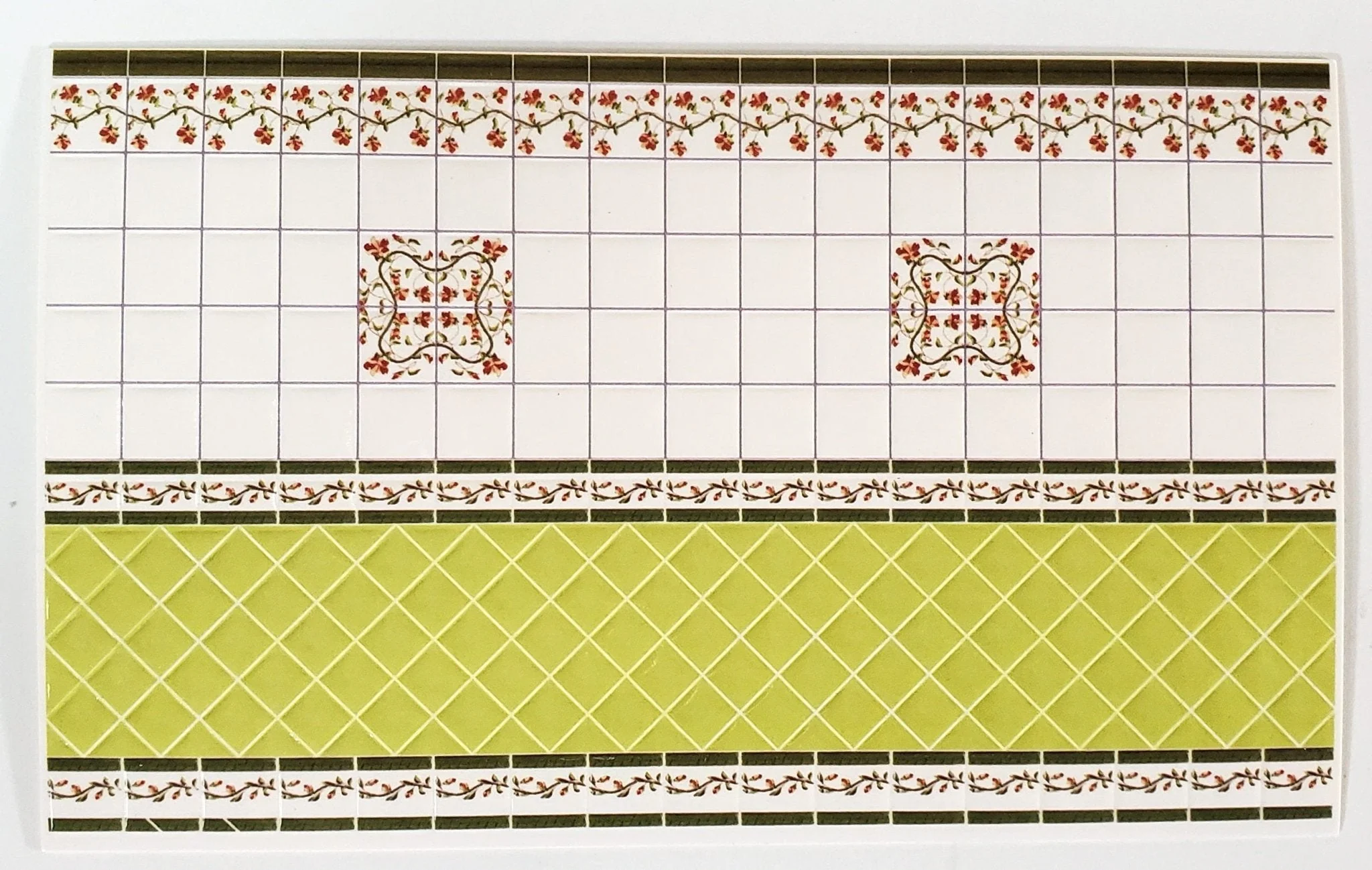 Dollhouse HALF SCALE Wall Tiles Embossed Lime Green White 1:24 Scale World Model