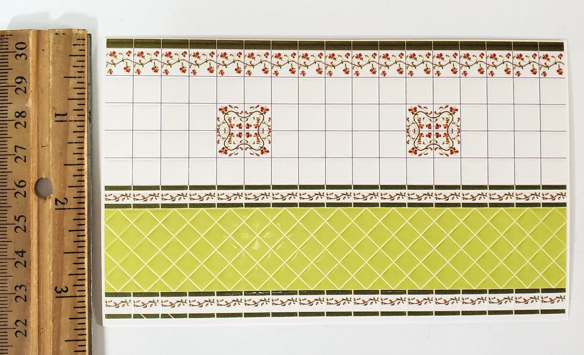 Dollhouse HALF SCALE Wall Tiles Embossed Lime Green White 1:24 Scale World Model - Image 3