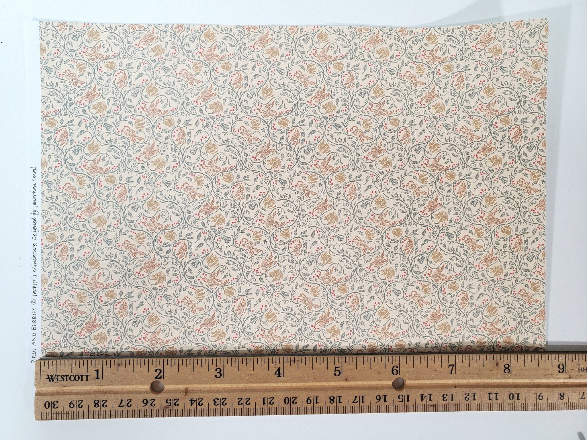 Dollhouse HALF SCALE Wallpaper 3 Sheets "Birds & Berries" 1:24 Scale Victorian or Art Nouveau - Image 2