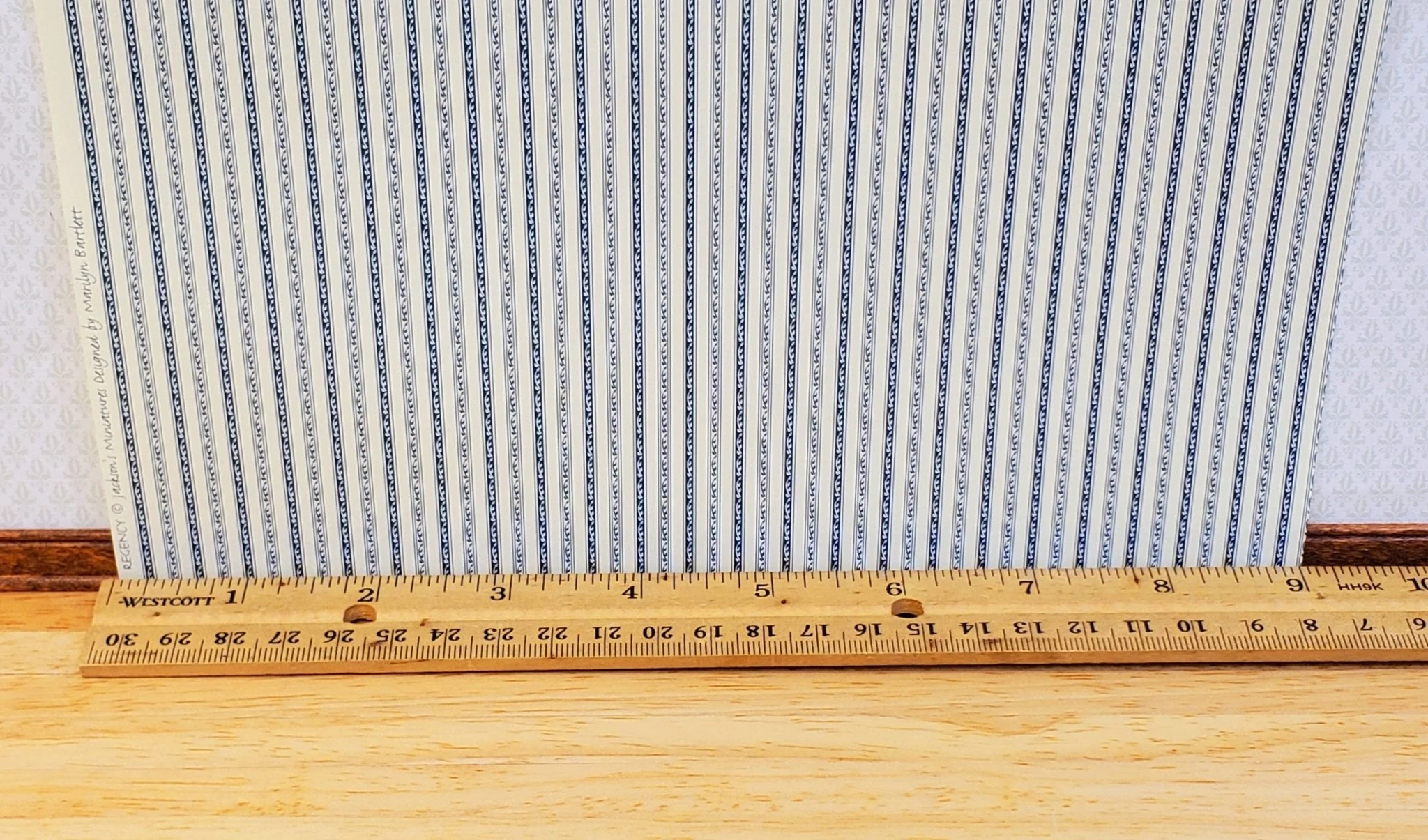 Dollhouse HALF SCALE Wallpaper 3 Sheets Blue & Cream Striped "Regency" 1:24 Scale - Image 5