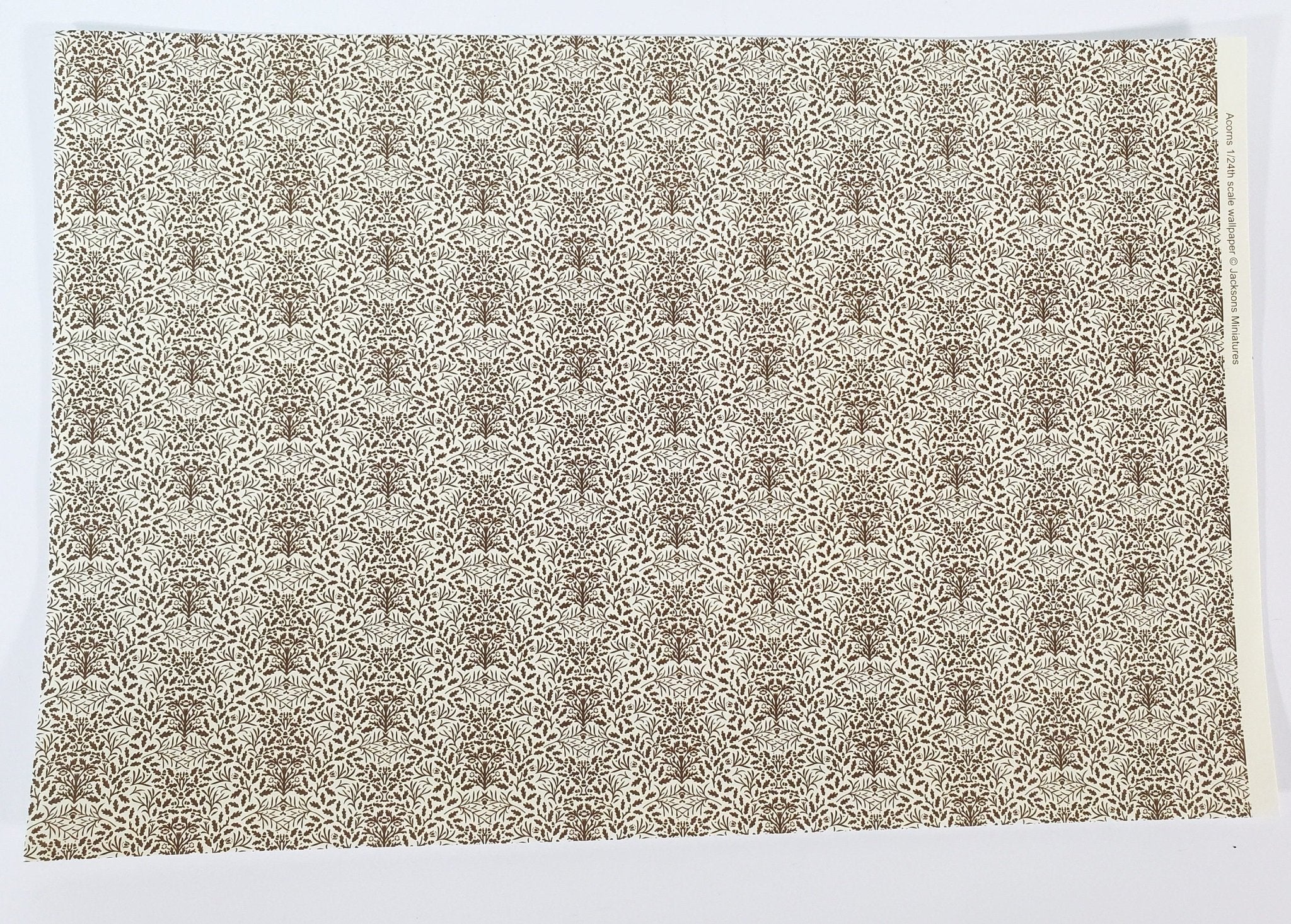 Dollhouse HALF SCALE Wallpaper 3 Sheets Brown on Cream "Acorns" 1:24 Scale