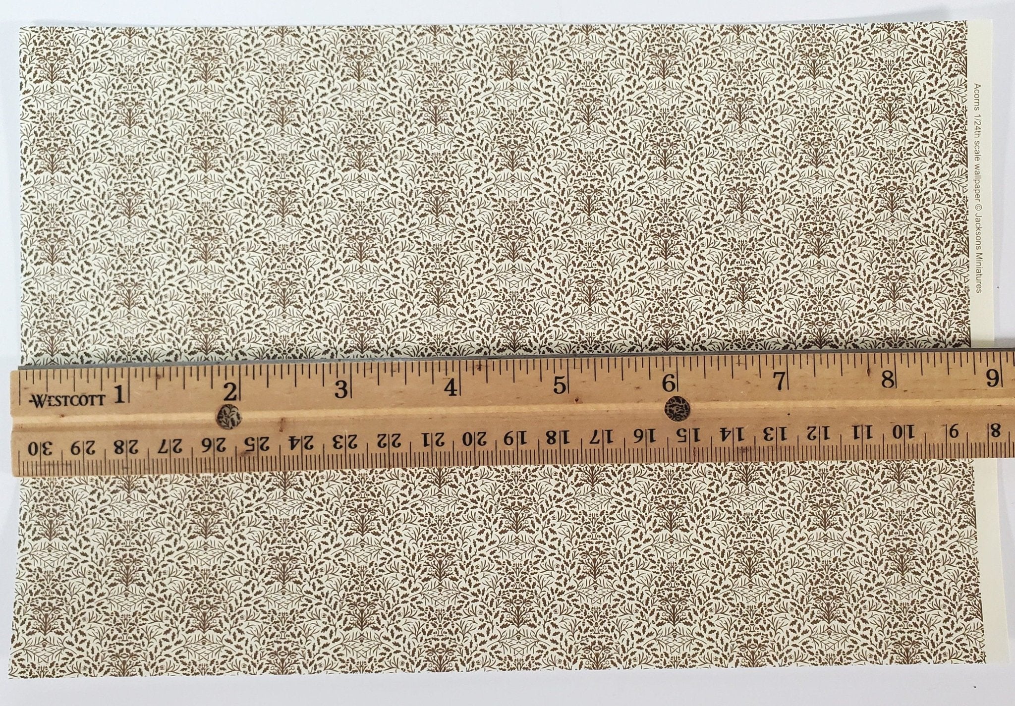 Dollhouse HALF SCALE Wallpaper 3 Sheets Brown on Cream "Acorns" 1:24 Scale - Image 3