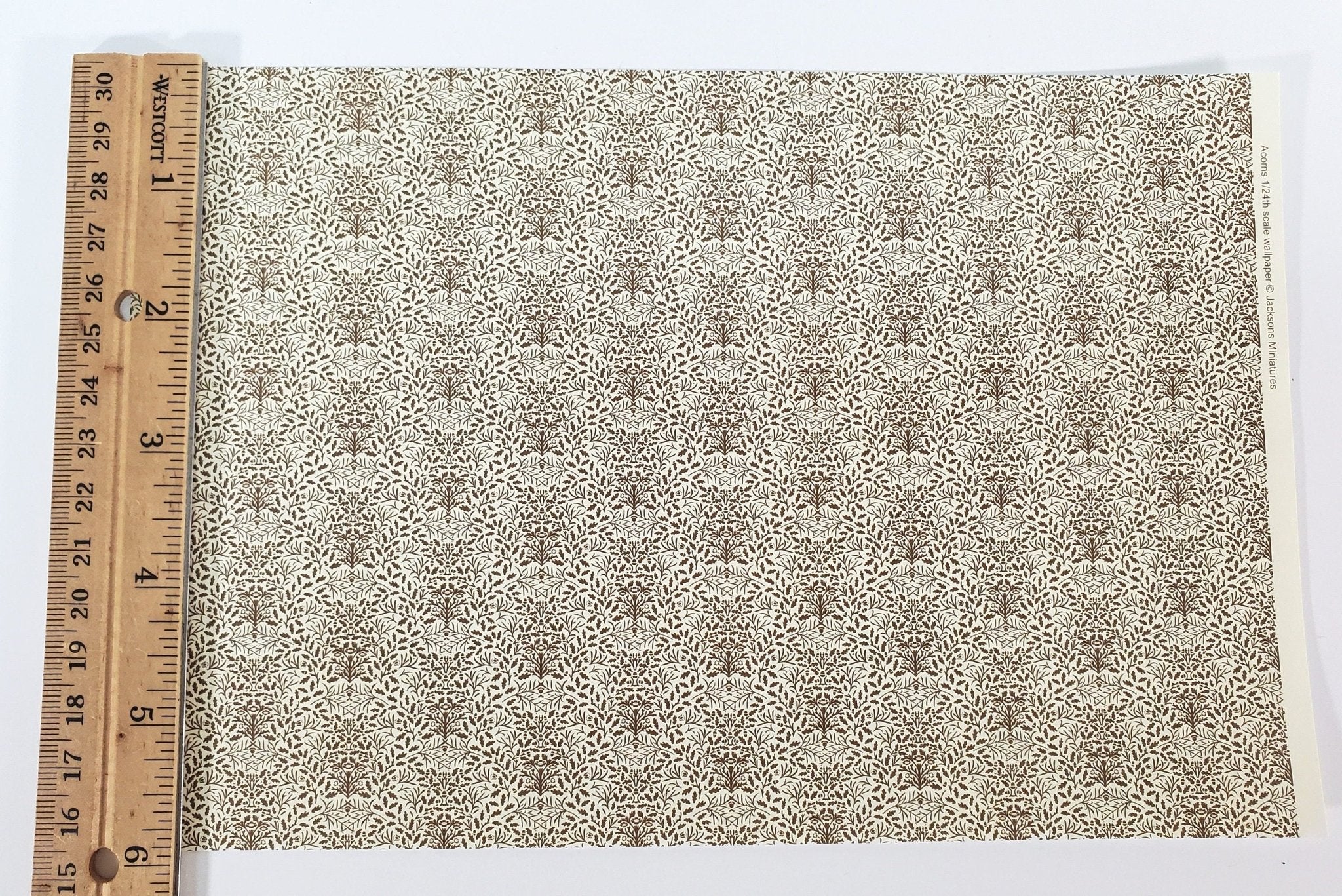Dollhouse HALF SCALE Wallpaper 3 Sheets Brown on Cream "Acorns" 1:24 Scale - Image 4