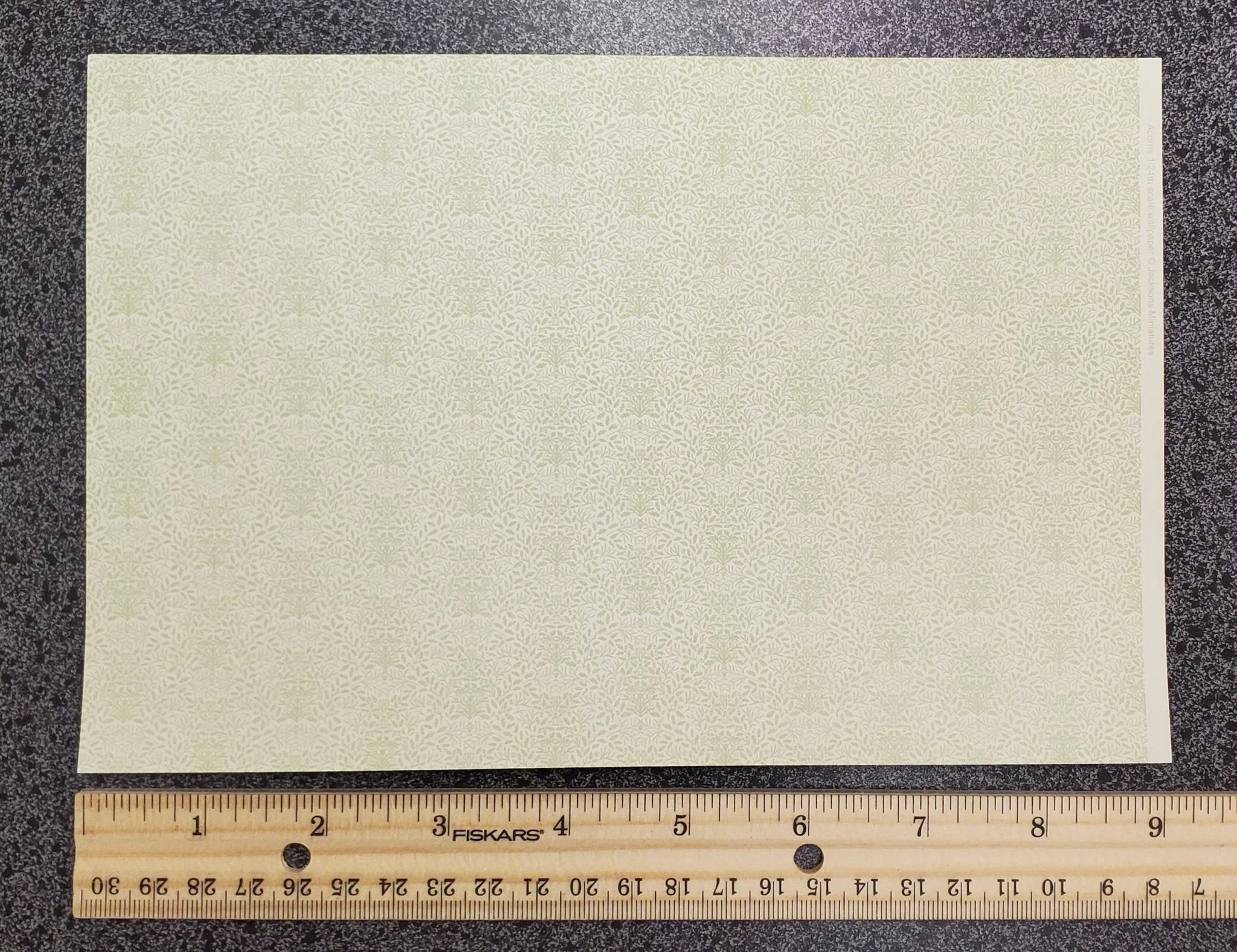 Dollhouse HALF SCALE Wallpaper 3 Sheets Green on Cream "Acorns" 1:24 Scale - Image 2