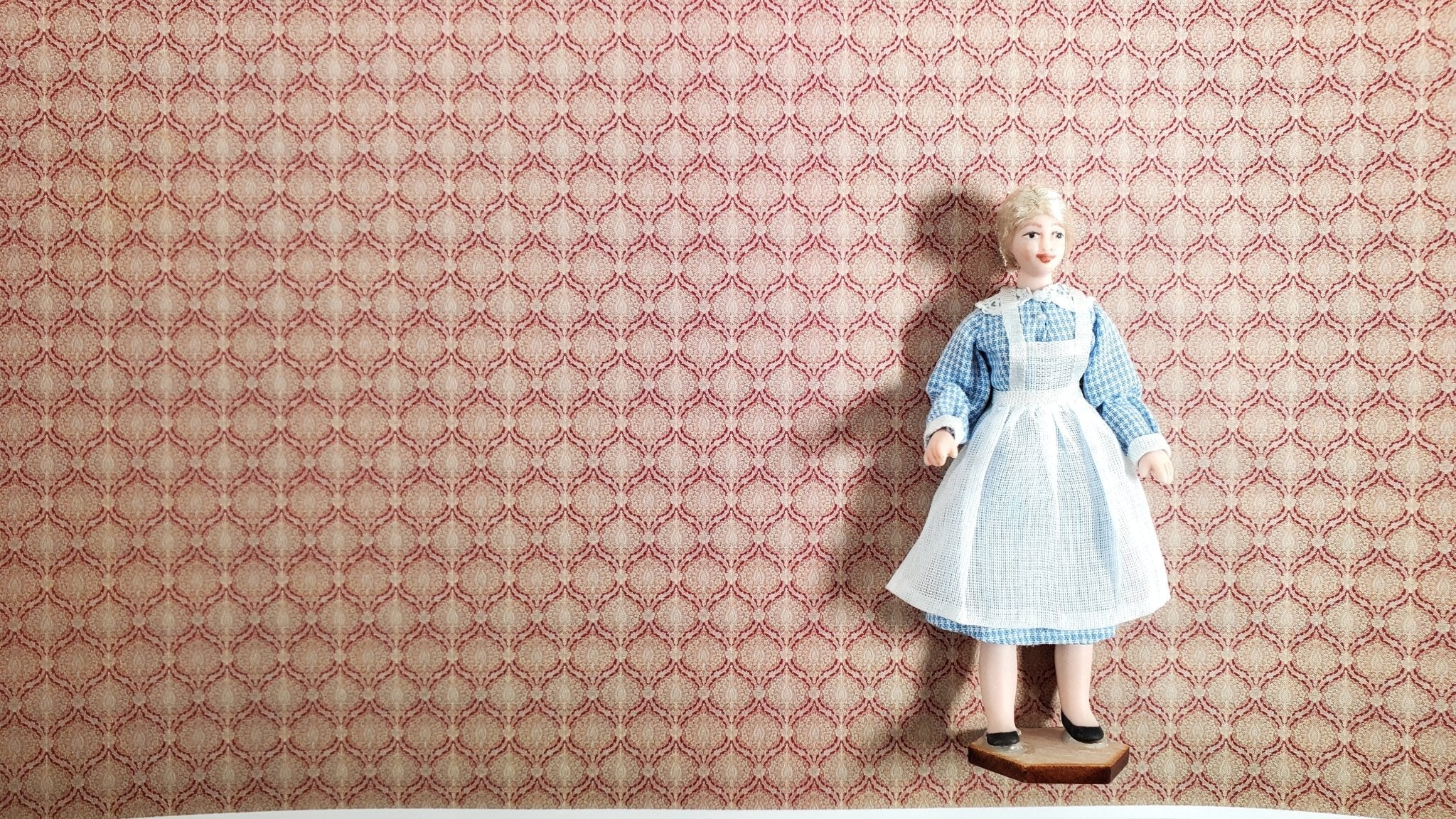 Dollhouse HALF SCALE Wallpaper Beige and Maroon 1 Sheet World Model 1:24 - Image 2