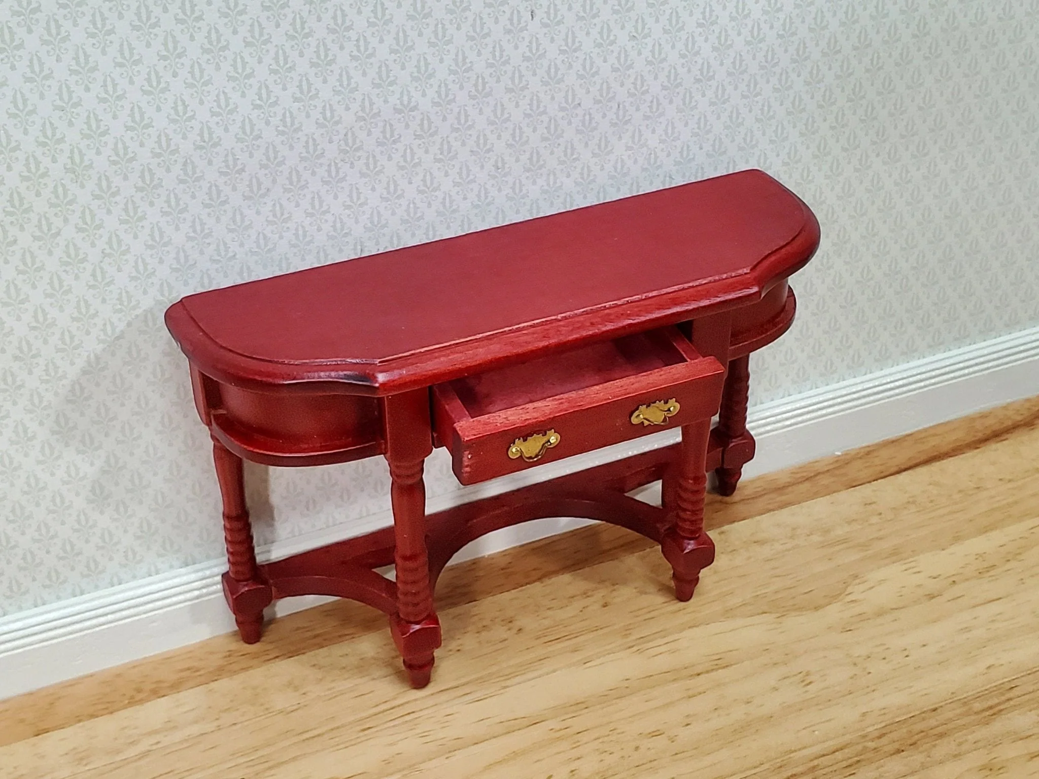 Dollhouse Hall or Side Table with Drawer Wood Mahogany Finish 1:12 Scale Miniature Furniture - Image 2