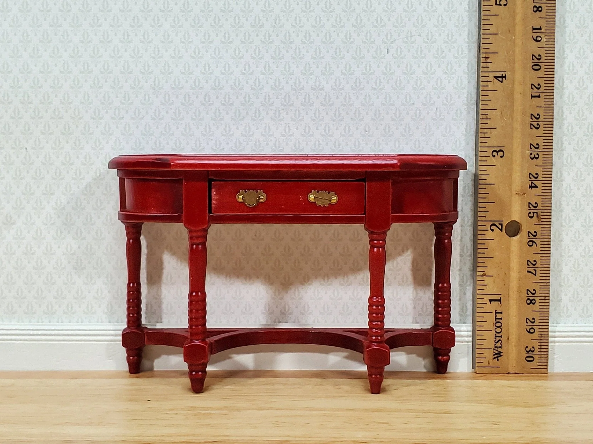 Dollhouse Hall or Side Table with Drawer Wood Mahogany Finish 1:12 Scale Miniature Furniture - Image 3
