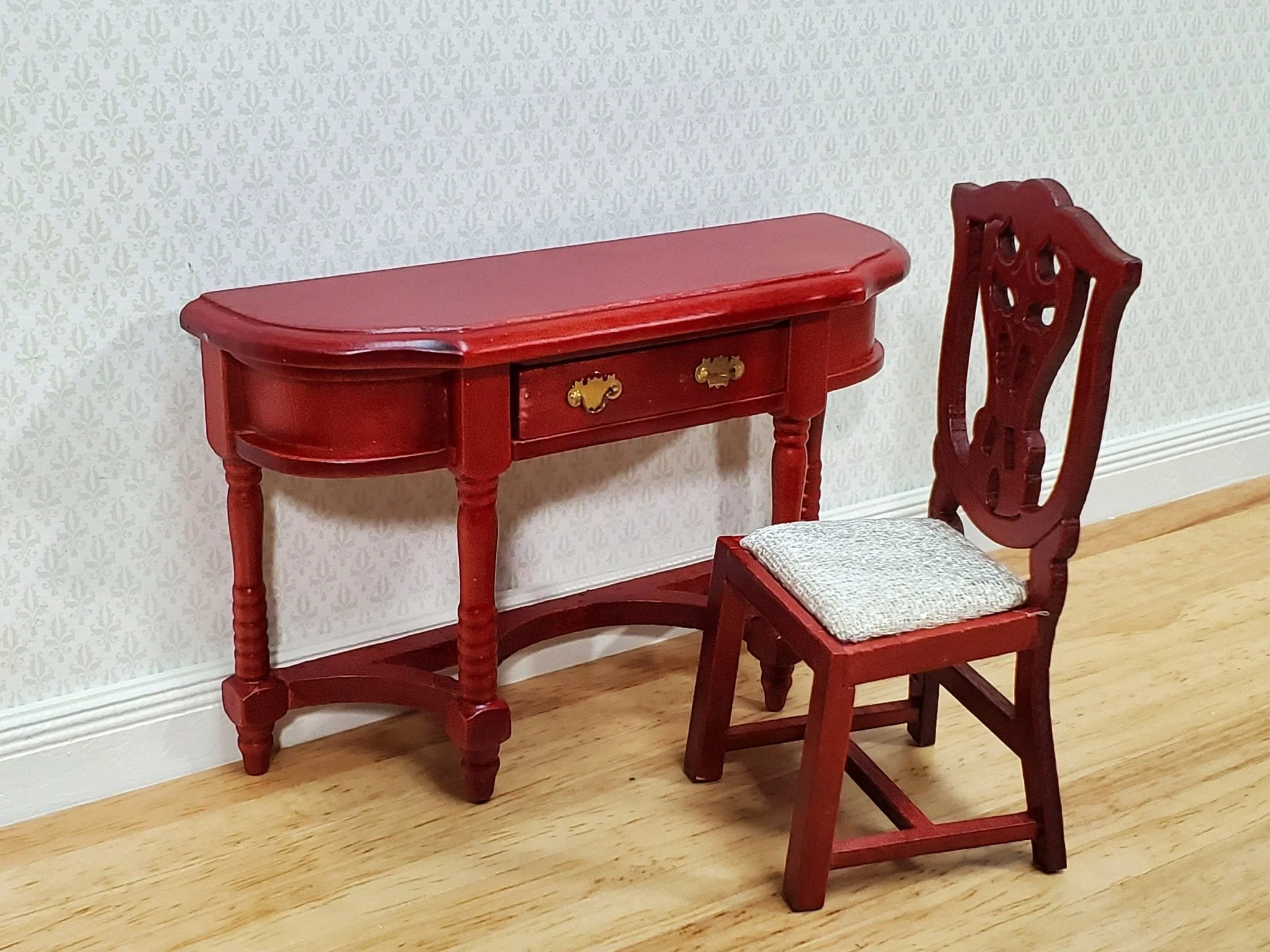Dollhouse Hall or Side Table with Drawer Wood Mahogany Finish 1:12 Scale Miniature Furniture - Image 5
