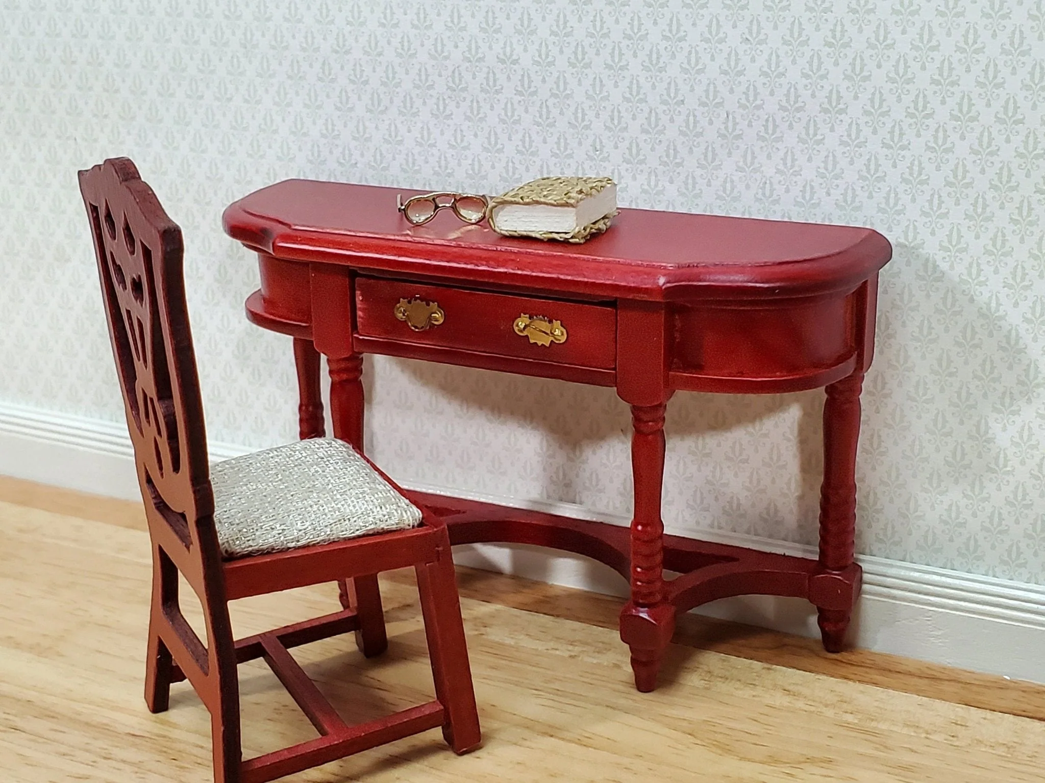 Dollhouse Hall or Side Table with Drawer Wood Mahogany Finish 1:12 Scale Miniature Furniture - Image 6