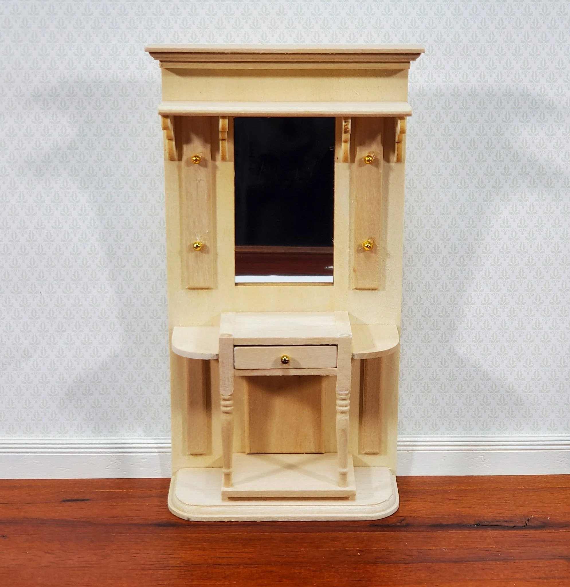 Dollhouse Hall Stand Table with Mirror Tall Unpainted Wood DIY 1:12 Scale Furniture - Image 2