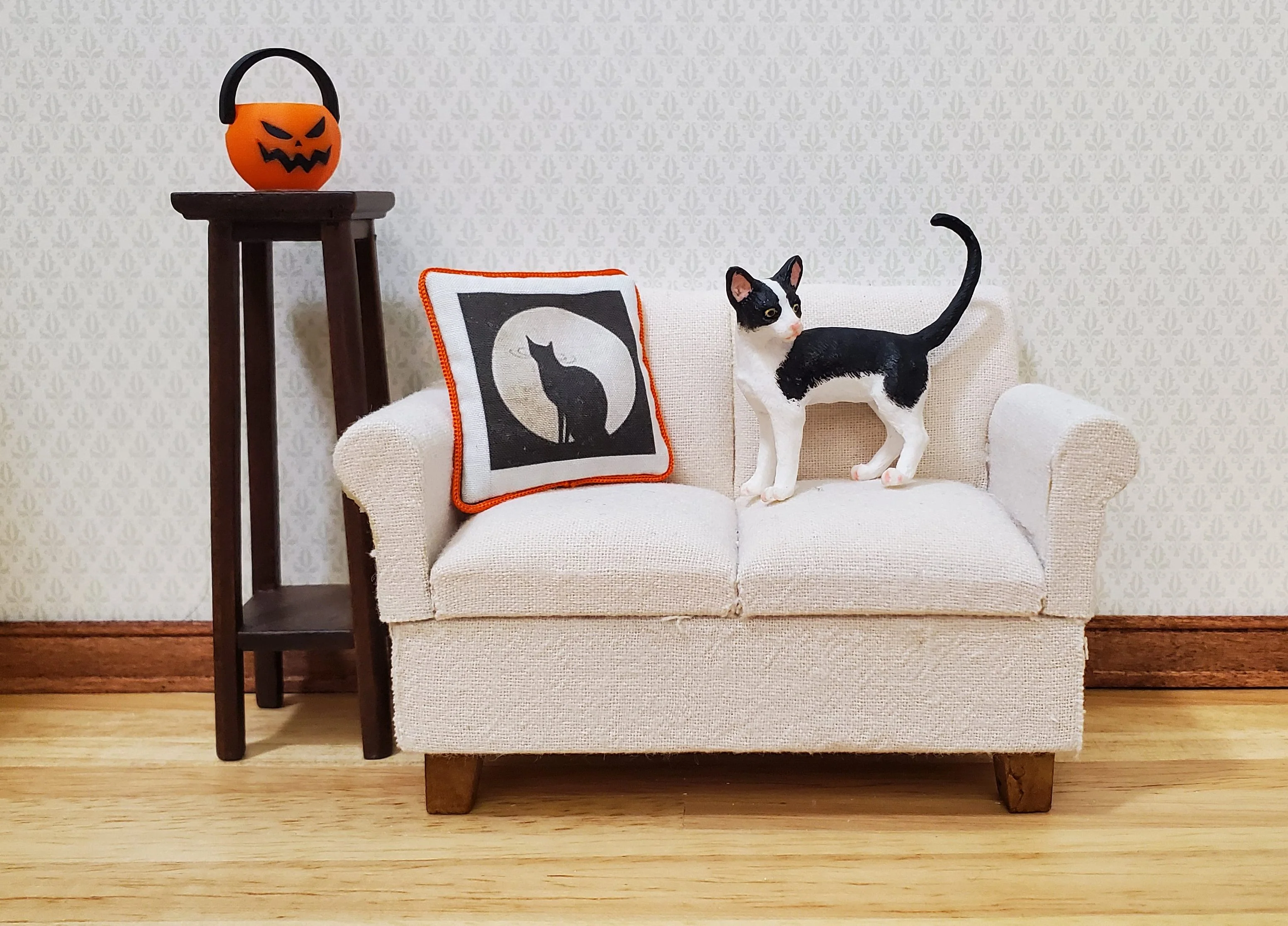 Dollhouse Halloween Black Cat Pillow Handmade 1:12 Scale Miniature 1 1/2" - Image 2
