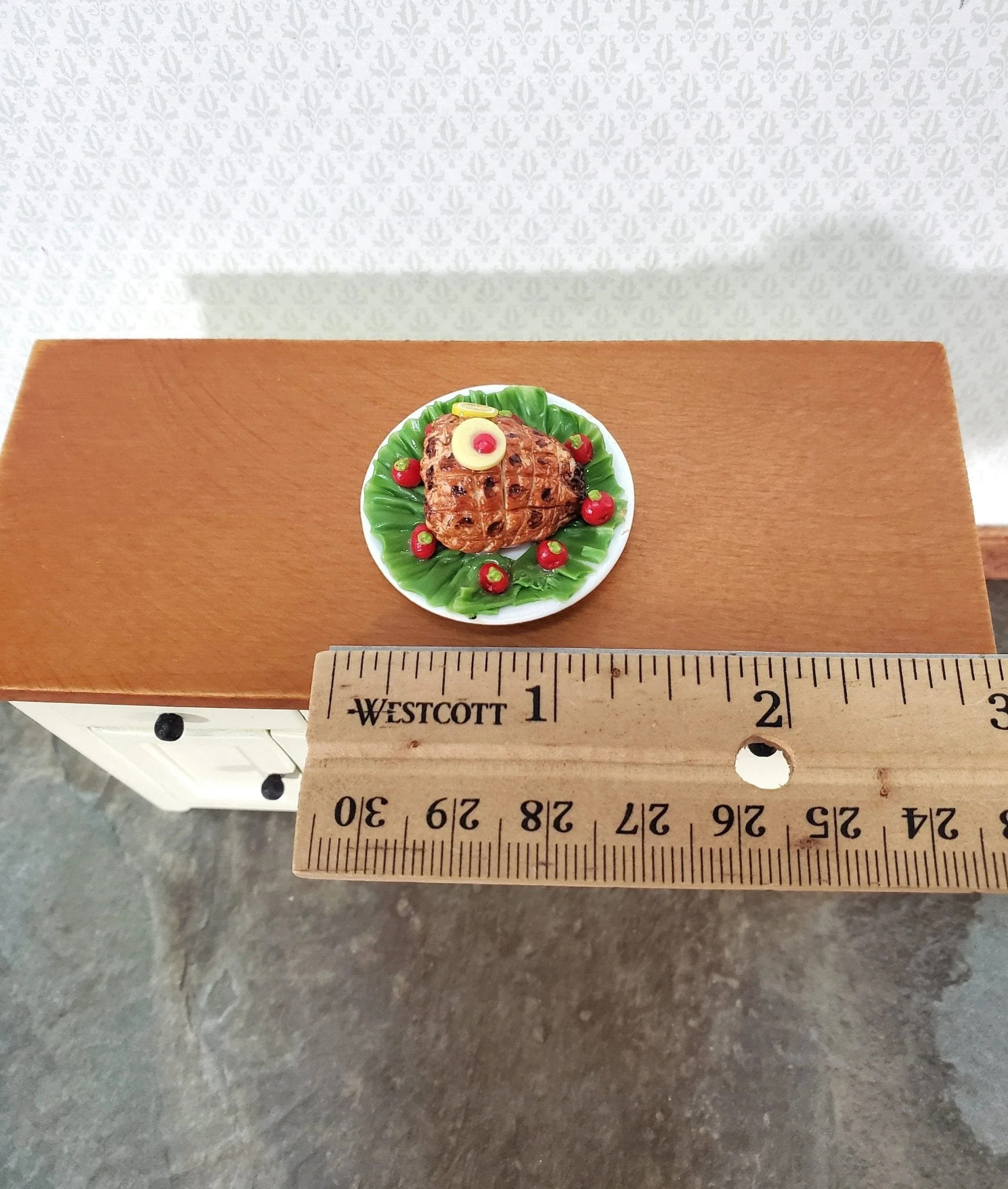 Dollhouse Ham Glazed on Ceramic Platter 1:12 Scale Miniature Food Kitchen - Image 4