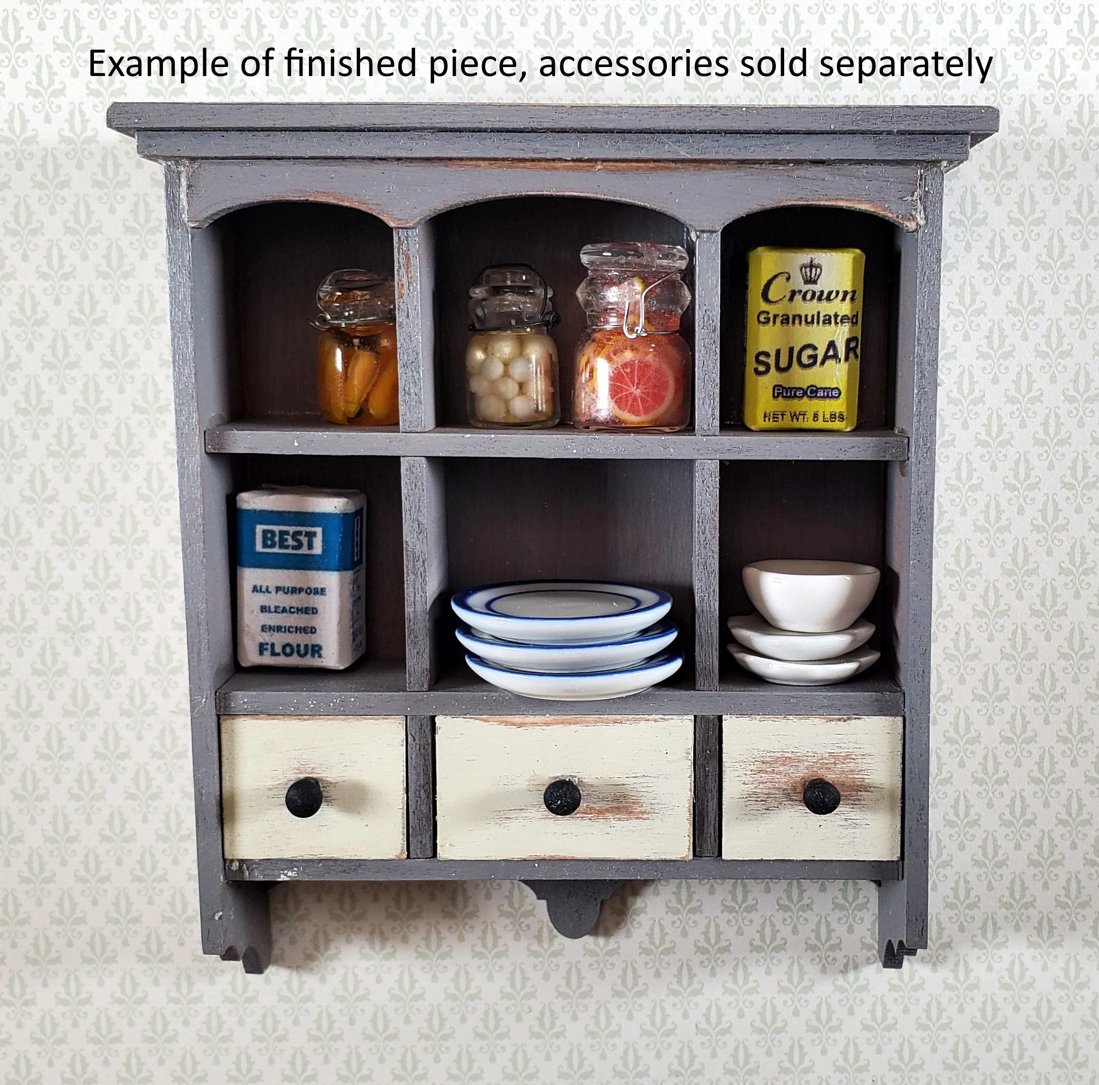 Dollhouse Hanging Kitchen Shelf KIT DIY 3 Working Drawers 1:12 Scale Miniature - Image 5