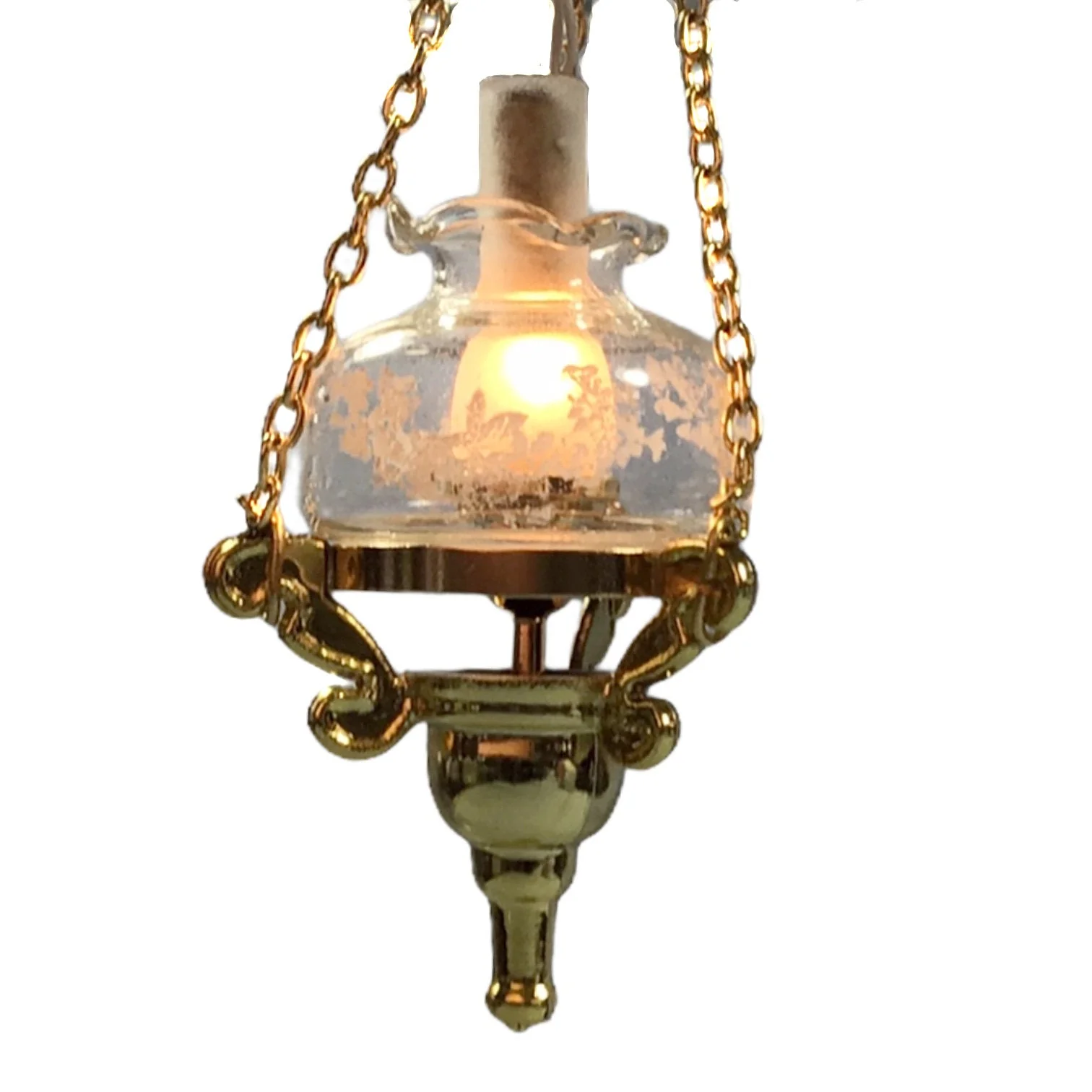Dollhouse Hanging Oil Lamp 12 Volt Light w/Plug 1:12 Miniature Scale Vintage Style Gold - Image 2