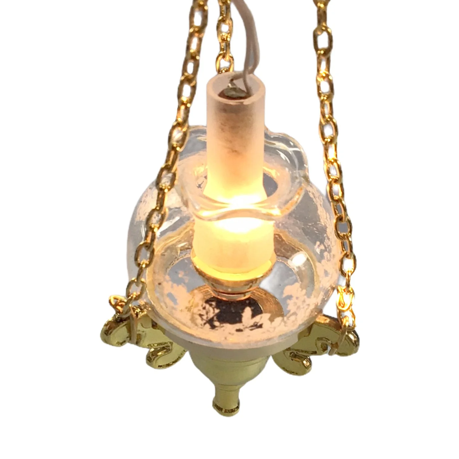 Dollhouse Hanging Oil Lamp 12 Volt Light w/Plug 1:12 Miniature Scale Vintage Style Gold - Image 3