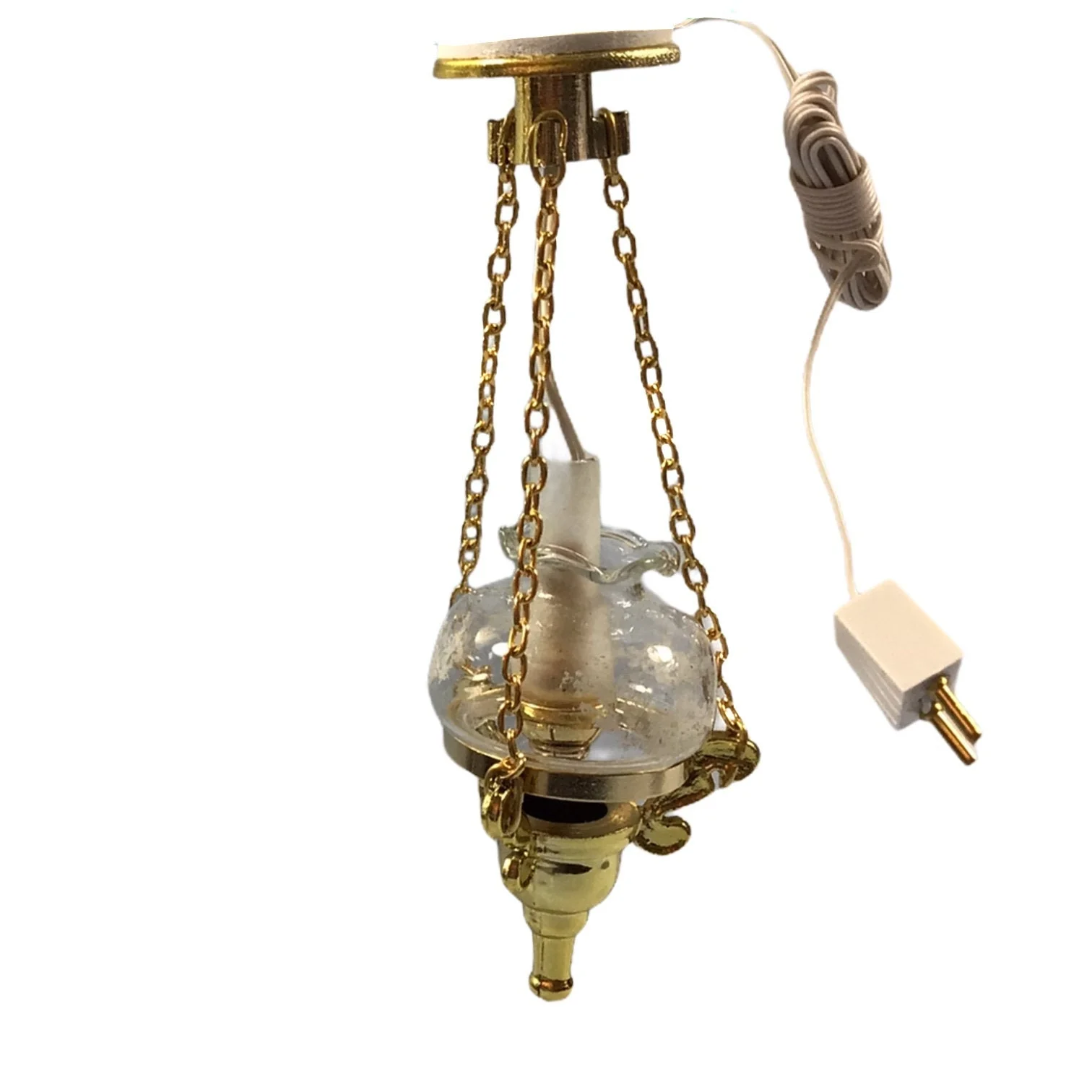 Dollhouse Hanging Oil Lamp 12 Volt Light w/Plug 1:12 Miniature Scale Vintage Style Gold - Image 4