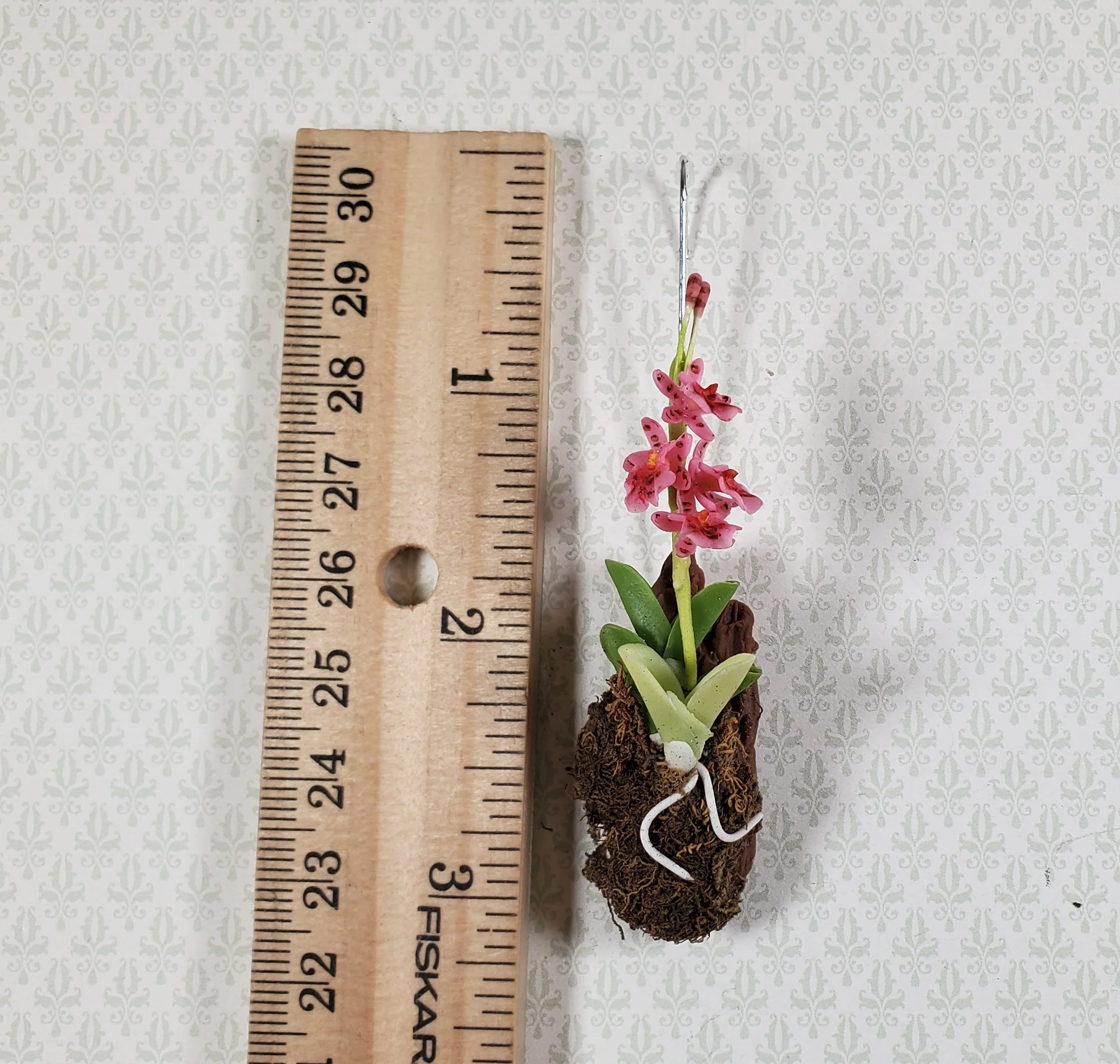 Dollhouse Hanging Orchid on Bark with Moss Pink Flowering Plant 1:12 Scale - Image 2