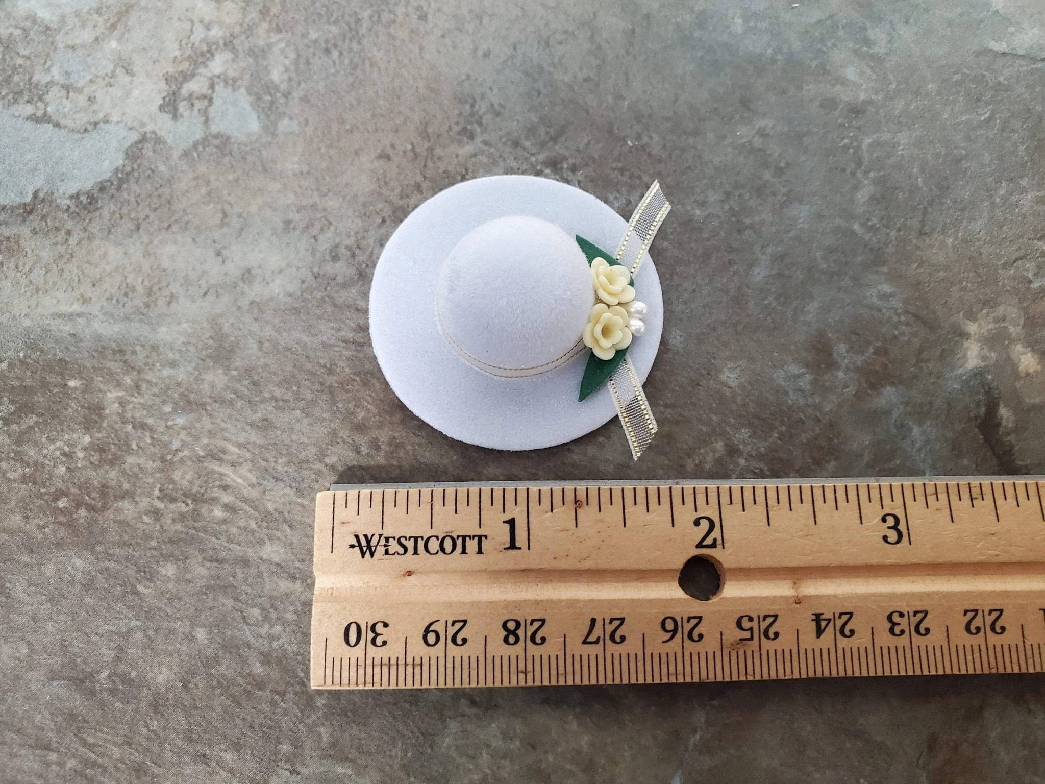 Dollhouse Hat White Velvet with Flowers & Trim Wearable 1:12 Scale Miniature - Image 2