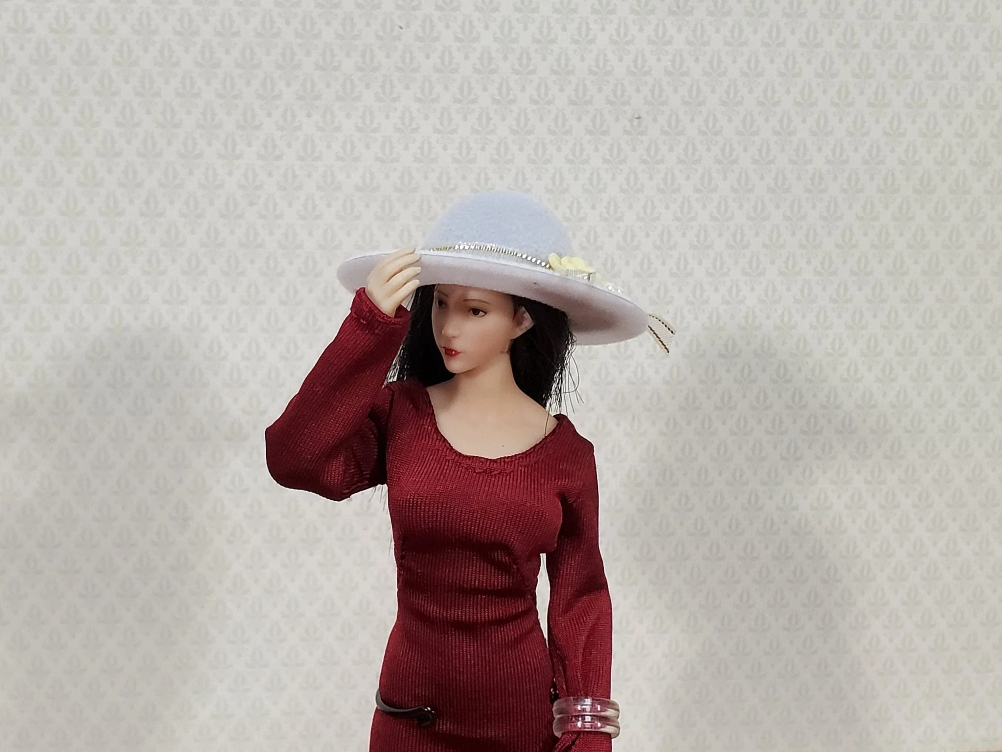 Dollhouse Hat White Velvet with Flowers & Trim Wearable 1:12 Scale Miniature - Image 5