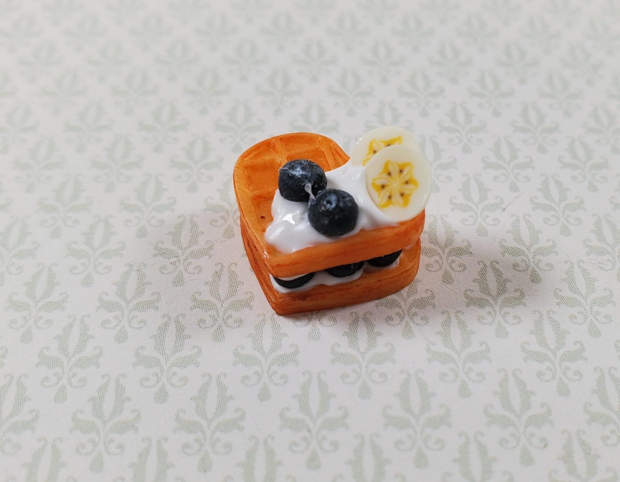 Dollhouse Heart Waffles with Fruit & Whipped Cream 1:12 Scale Miniature Food