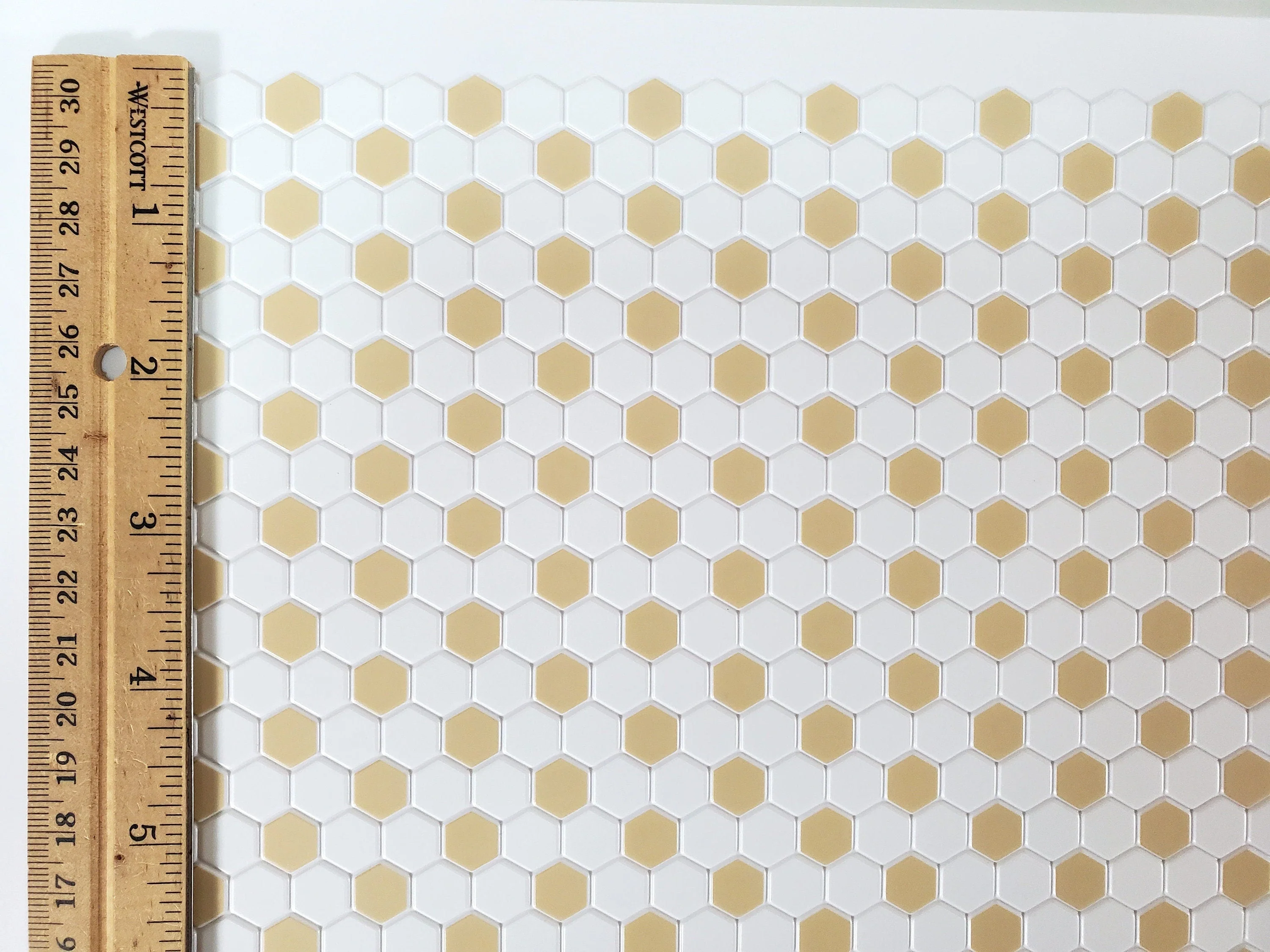 Dollhouse Hexagon Vinyl Tile Flooring Embossed Beige on White Floor 1:12 Scale Miniatures - Image 3