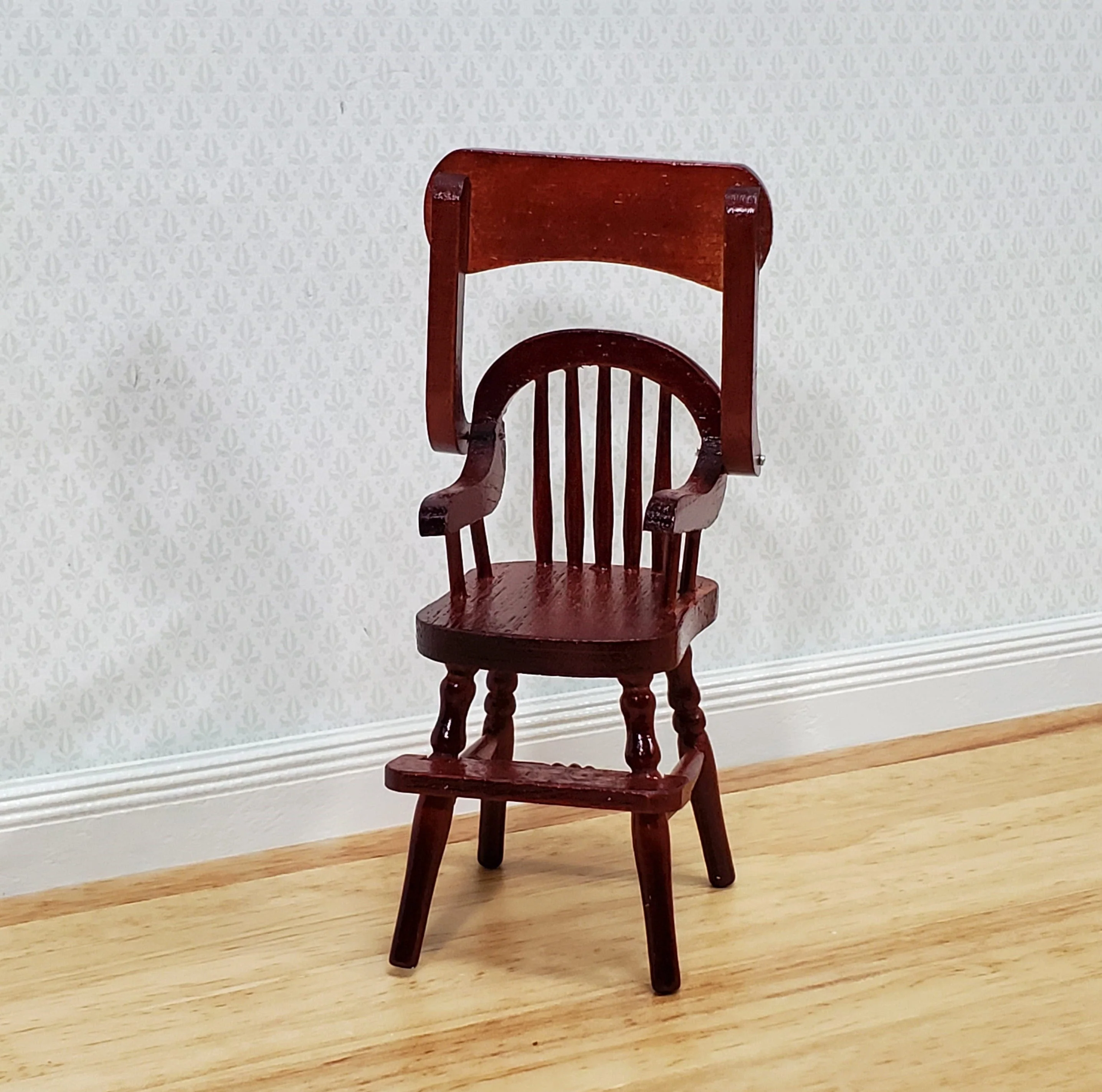 Dollhouse High Chair 1:12 Scale Miniature Furniture Wood Mahogany Finish Movable Tray - Image 2