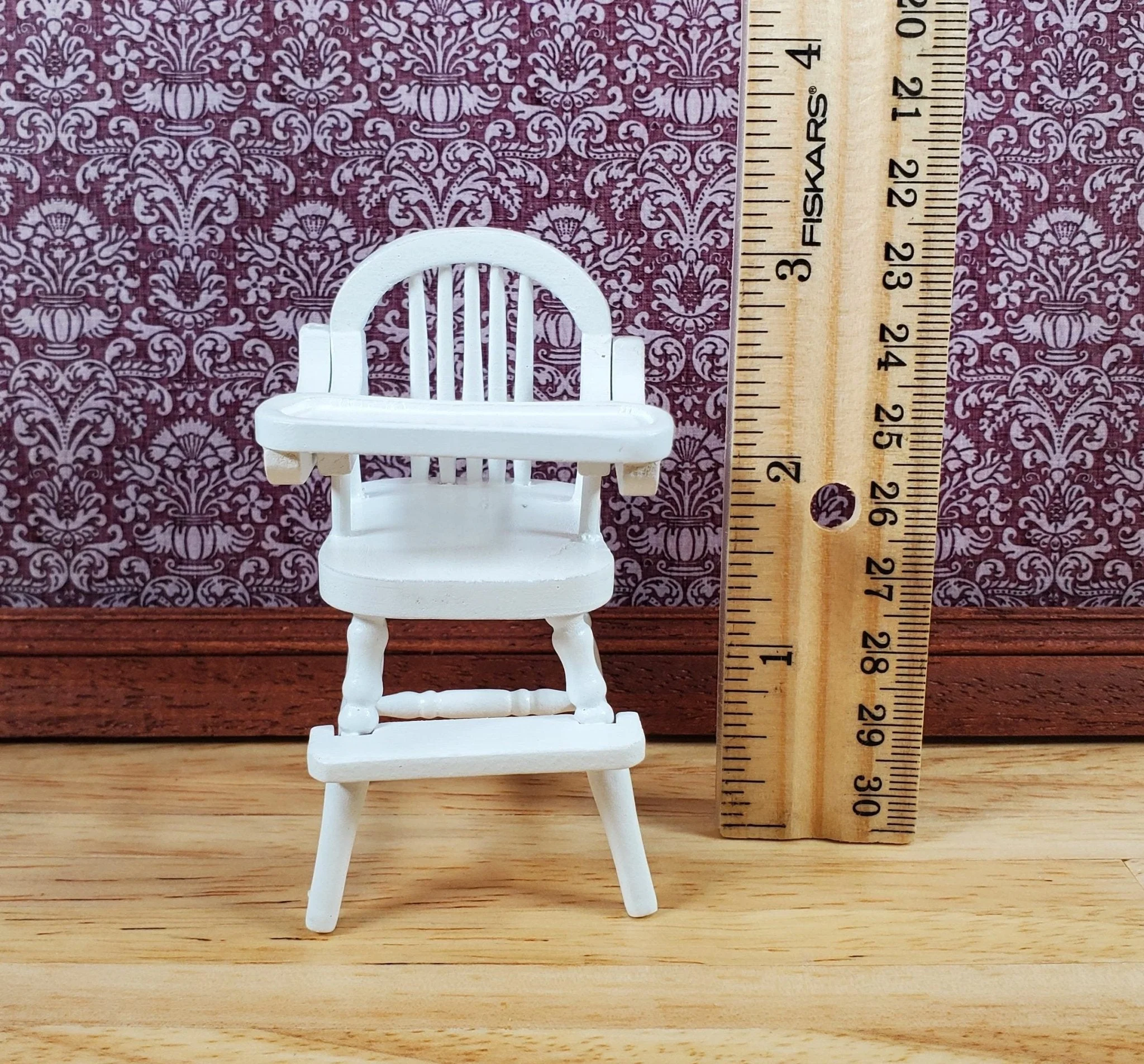 Dollhouse High Chair 1:12 Scale Miniature Furniture Wood with a White Finish - Image 5