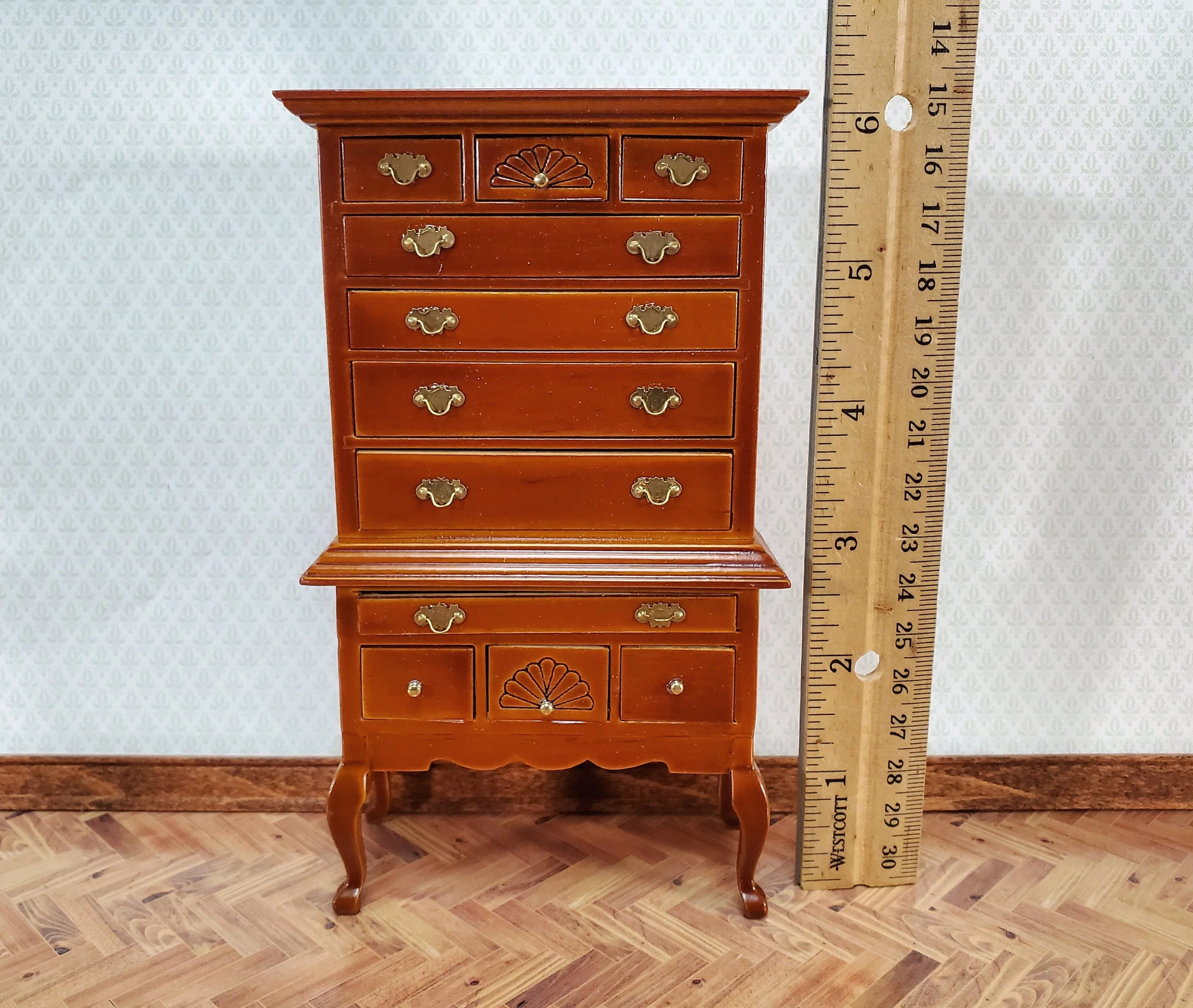 Dollhouse Highboy Dresser Queen Anne Victorian Walnut Finish 1:12 Scale Miniature Furniture - Image 4