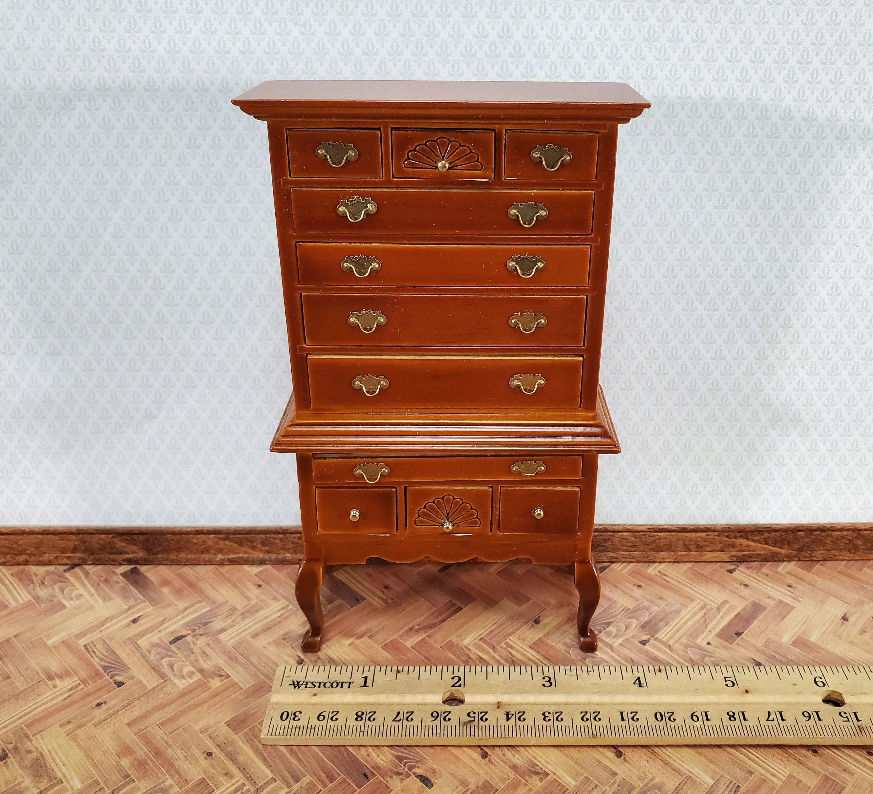 Dollhouse Highboy Dresser Queen Anne Victorian Walnut Finish 1:12 Scale Miniature Furniture - Image 5