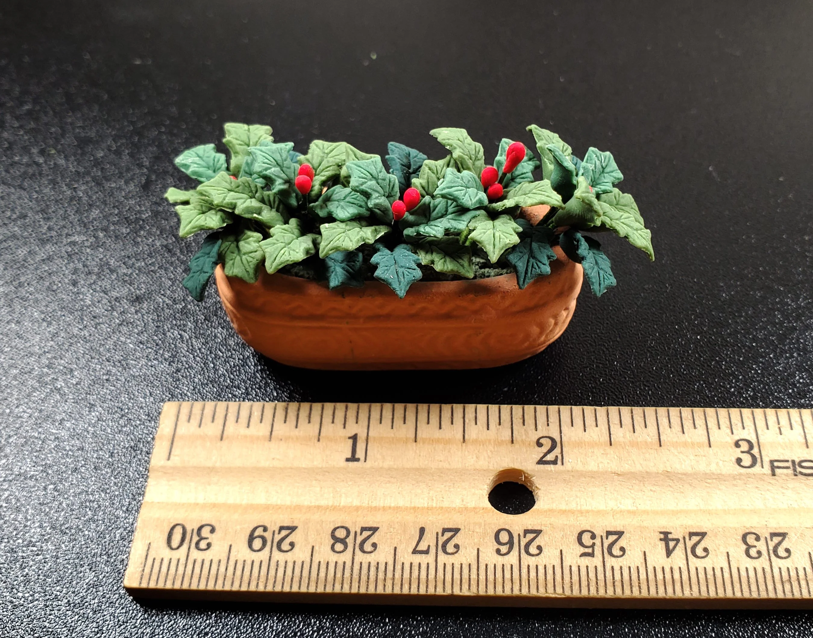 Dollhouse Holly Plant with Berries in a Terra Cotta Planter 1:12 Scale Miniature - Image 3