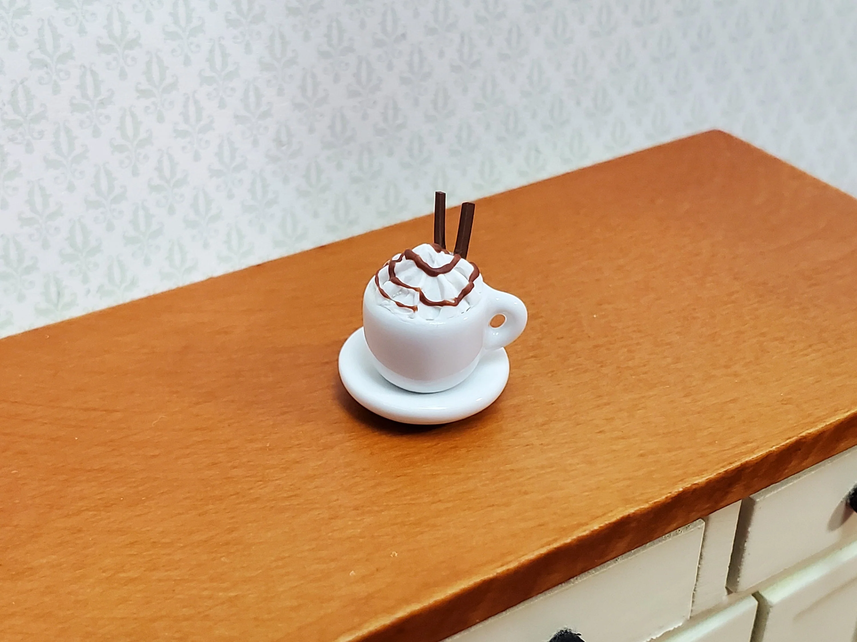 Dollhouse Hot Cocoa or Mocha Latte Mug Large with Whip Cream 1:12 Scale Miniature Food