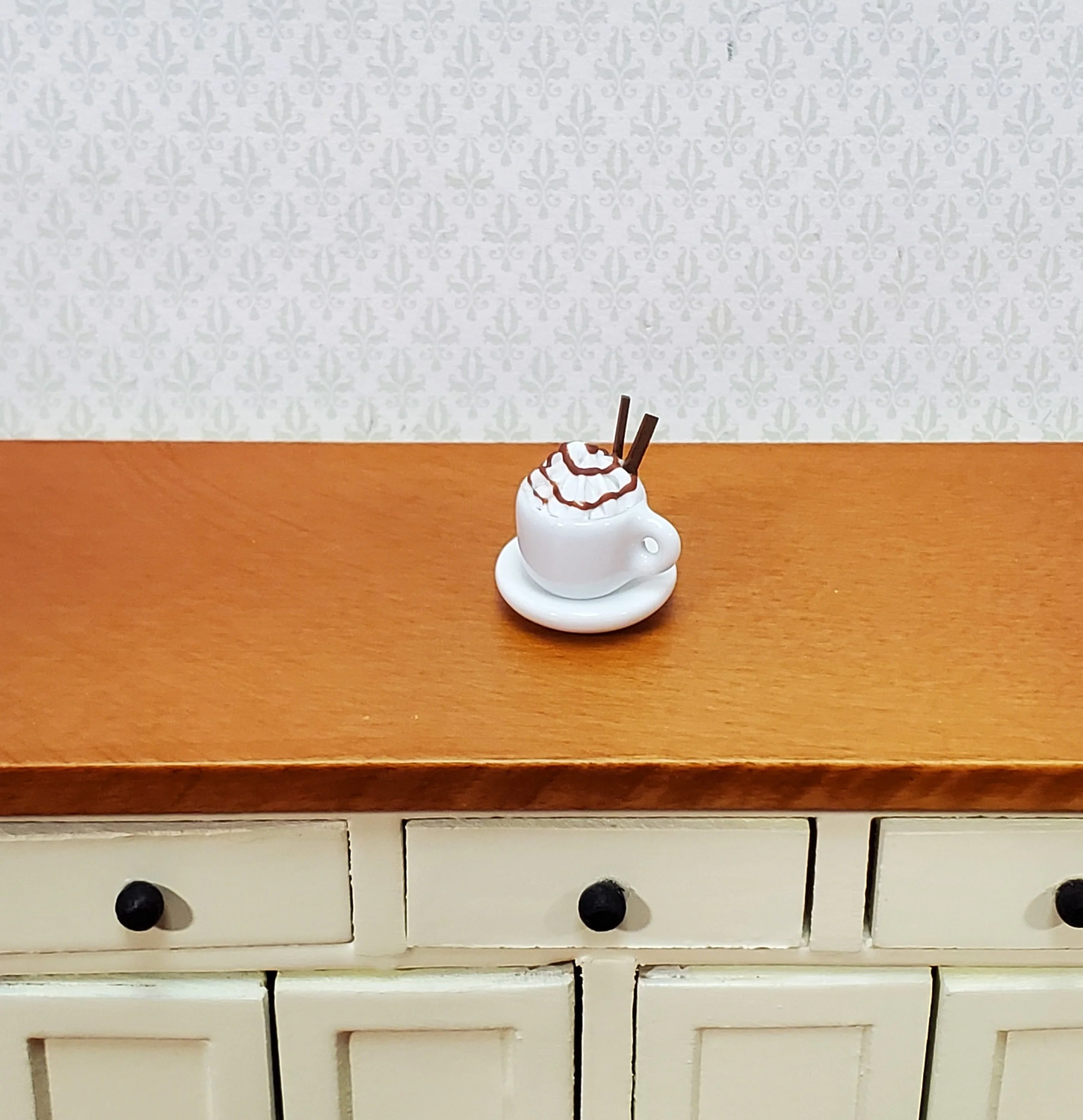 Dollhouse Hot Cocoa or Mocha Latte Mug Large with Whip Cream 1:12 Scale Miniature Food - Image 3
