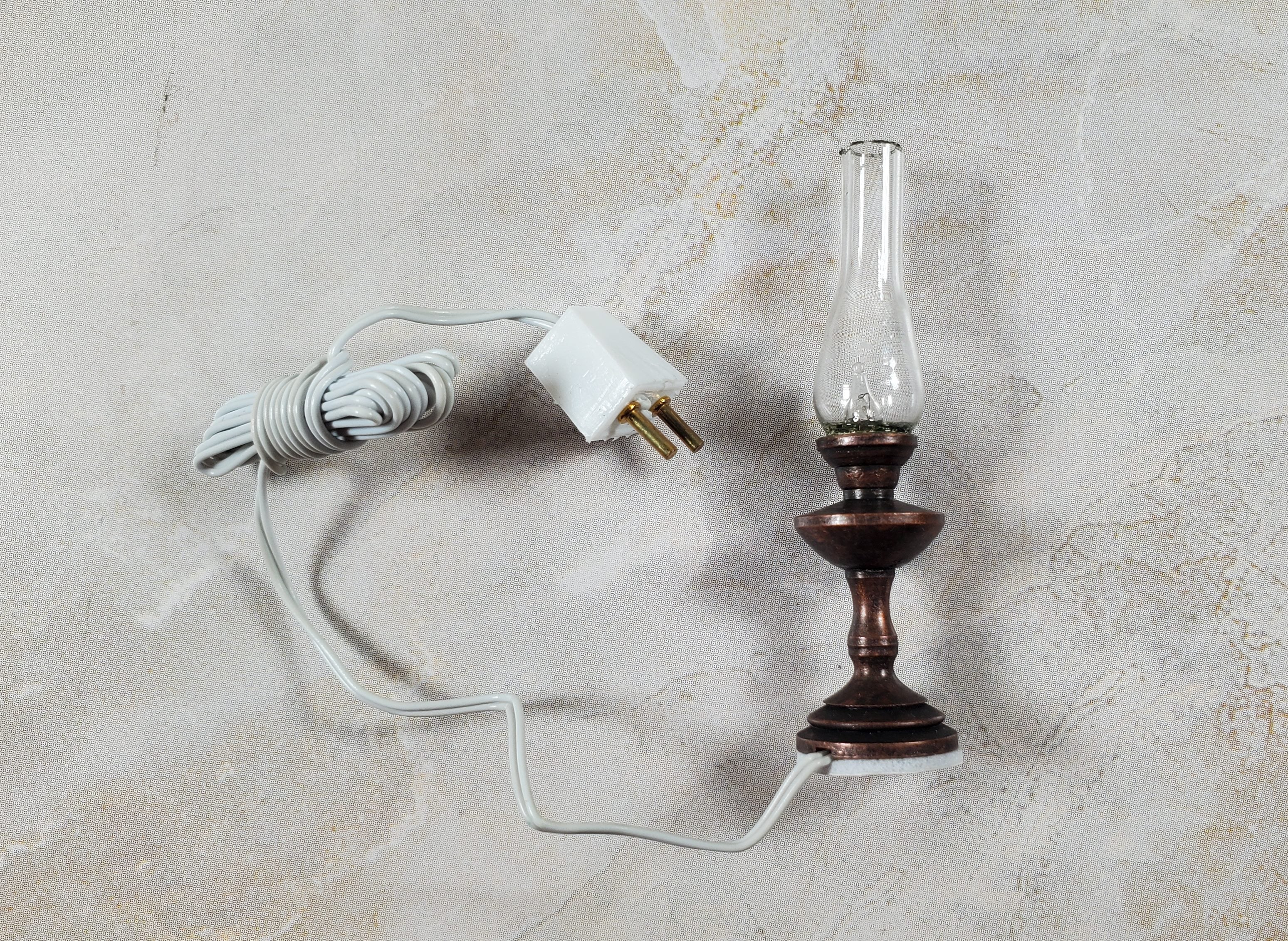 Dollhouse Hurricane Lamp Bronze Finish 12 Volt with Plug 1:12 Scale Lantern - Image 3