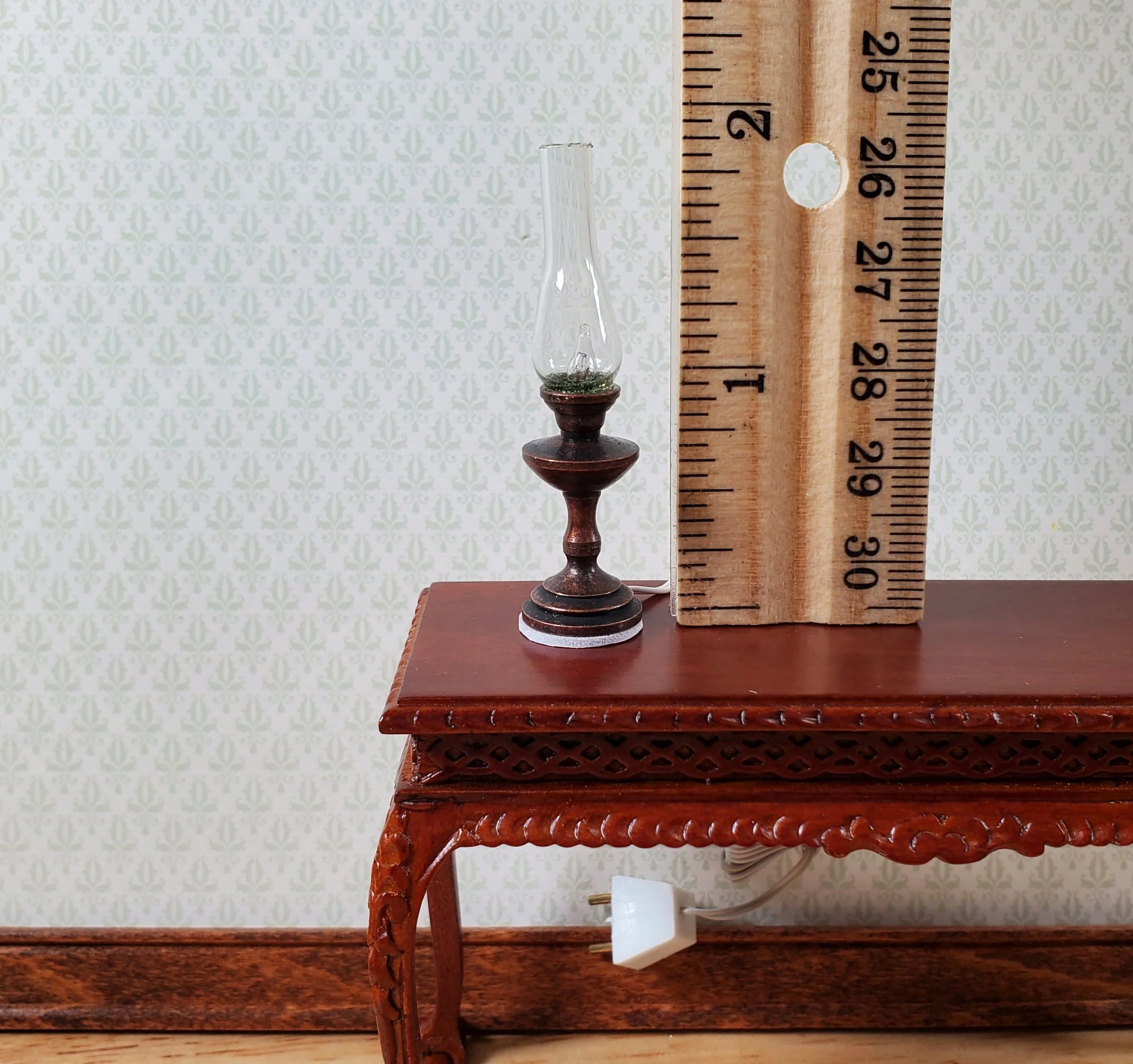 Dollhouse Hurricane Lamp Bronze Finish 12 Volt with Plug 1:12 Scale Lantern - Image 4