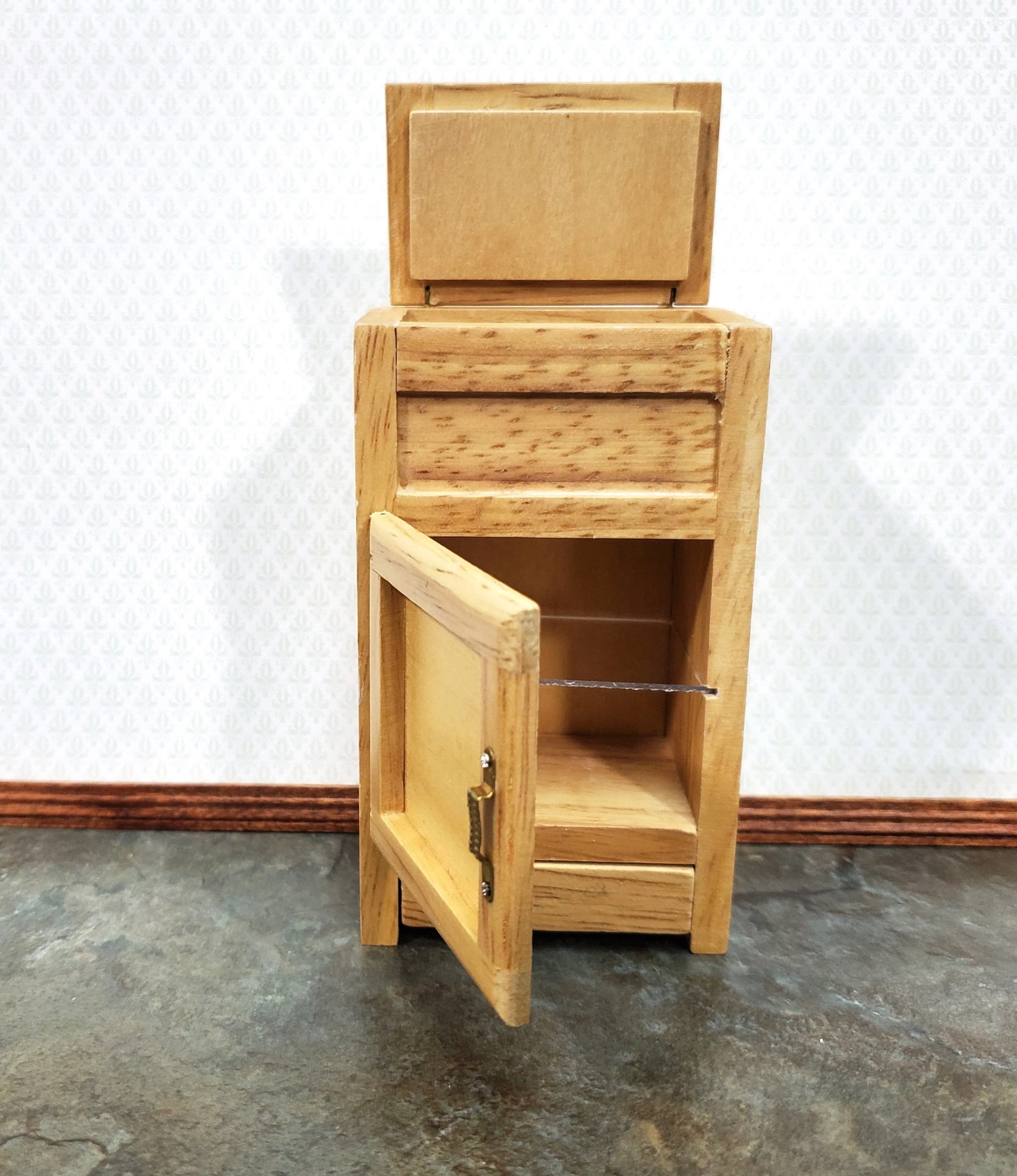 Dollhouse Ice Box Fridge Light Oak Finish 1:12 Scale Miniature Wood Kitchen - Image 3
