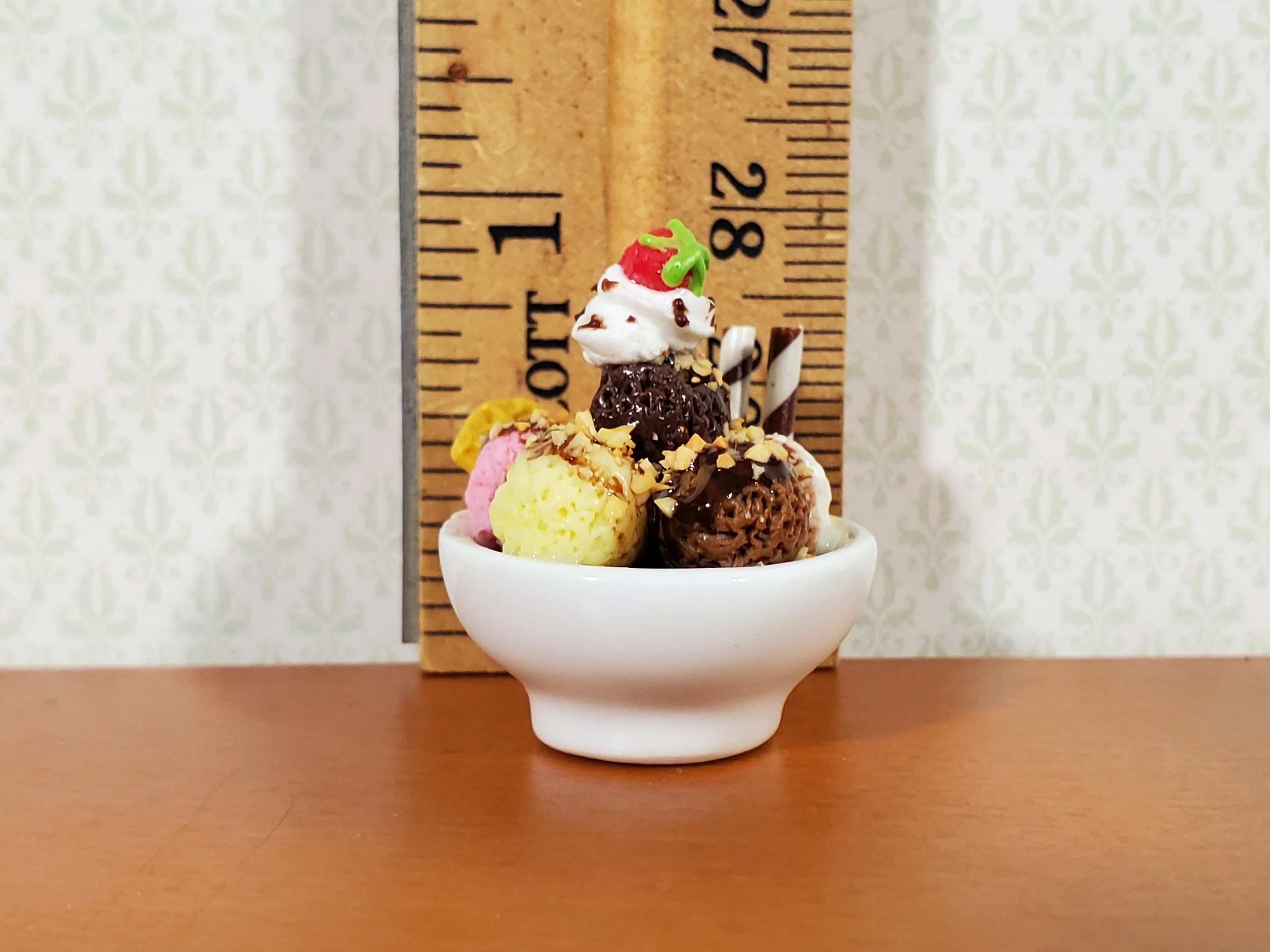Dollhouse Ice Cream Sundae in Round Ceramic Bowl LARGE Miniature Dessert Food - Image 4
