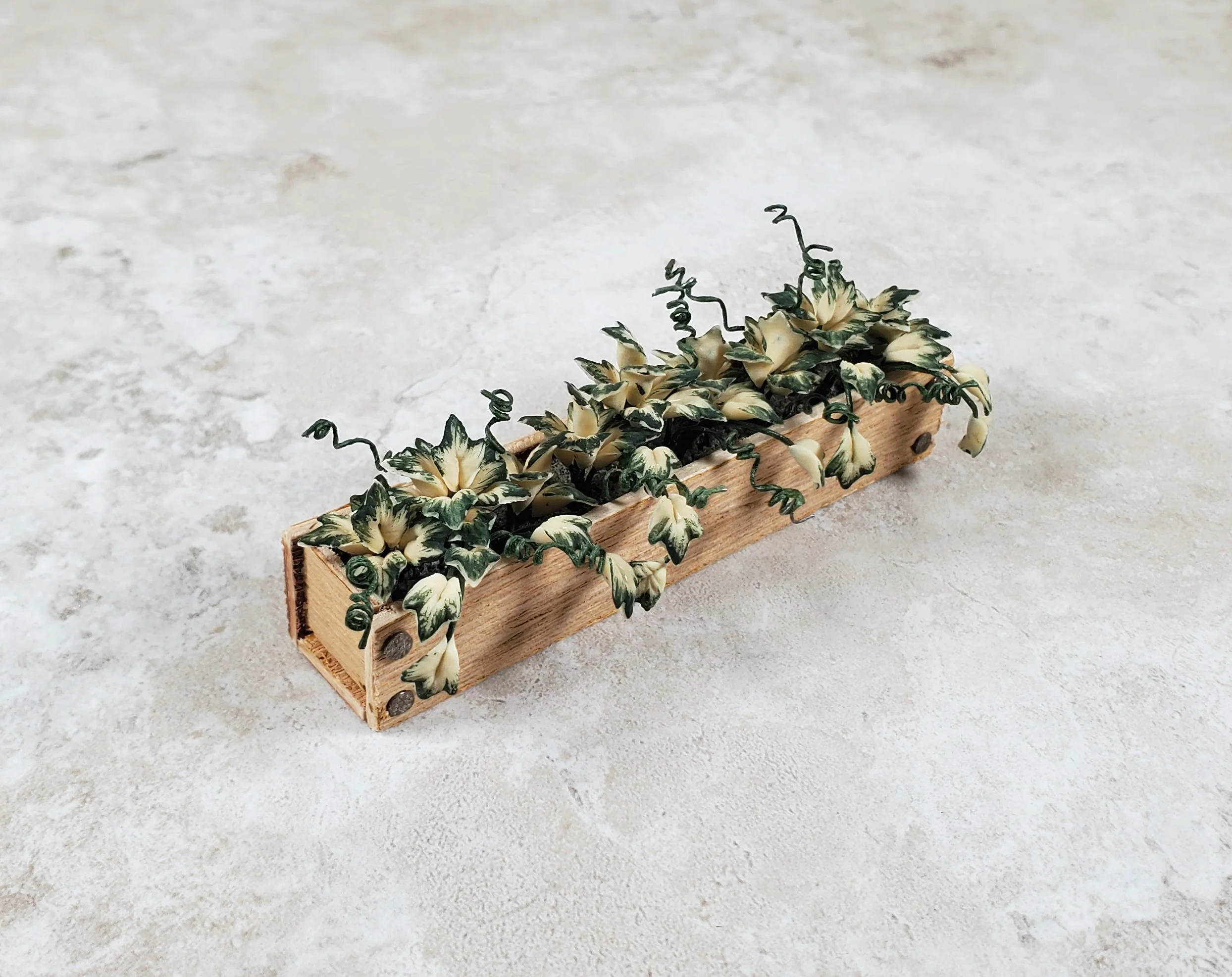 Dollhouse Ivy in a 3.25" Wooden Window Box Planter 1:12 Scale Miniature - Image 2