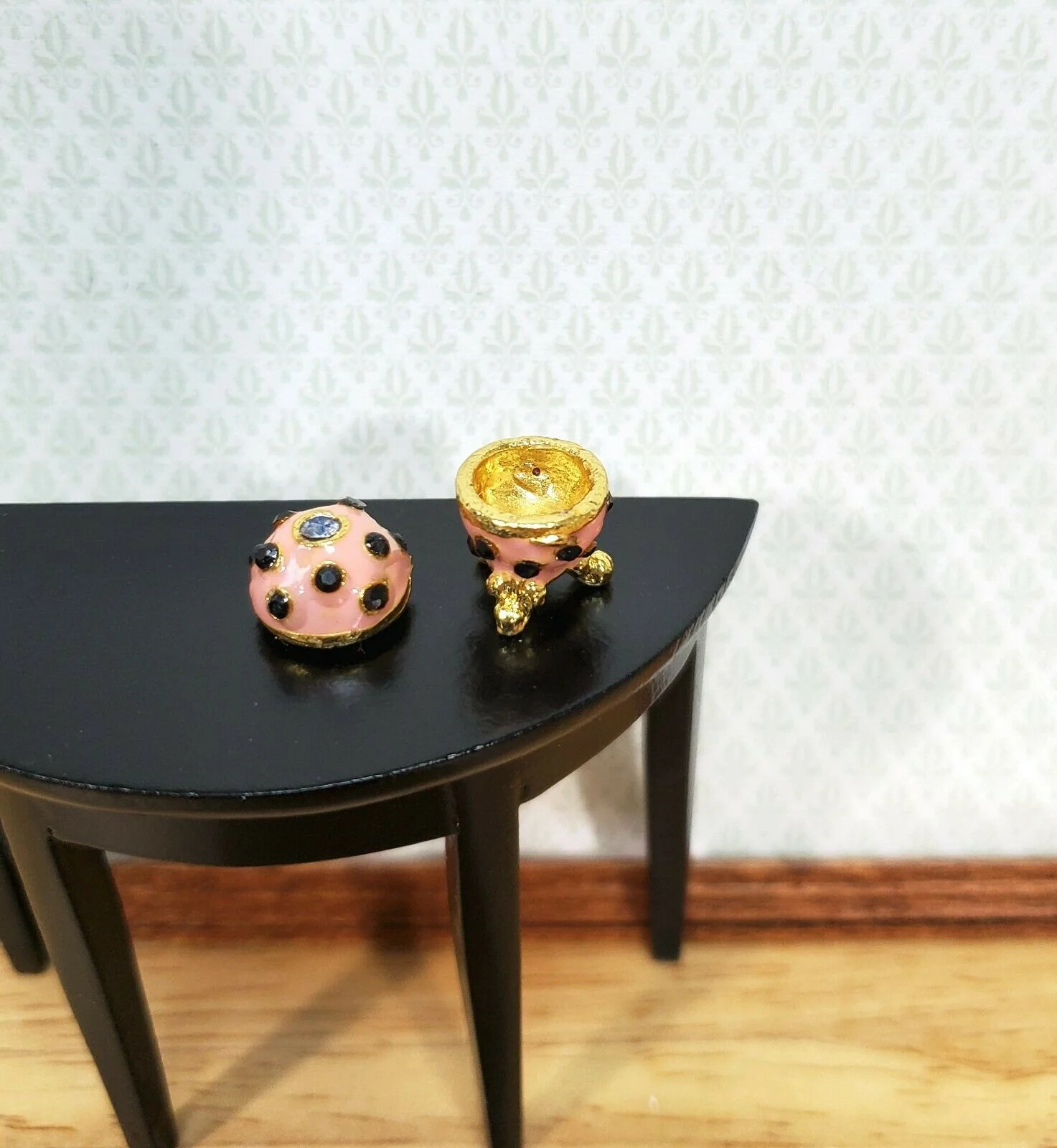 Dollhouse Jeweled Imperial Egg Opens Pink & Black 1:12 Scale Miniature Decor - Image 3