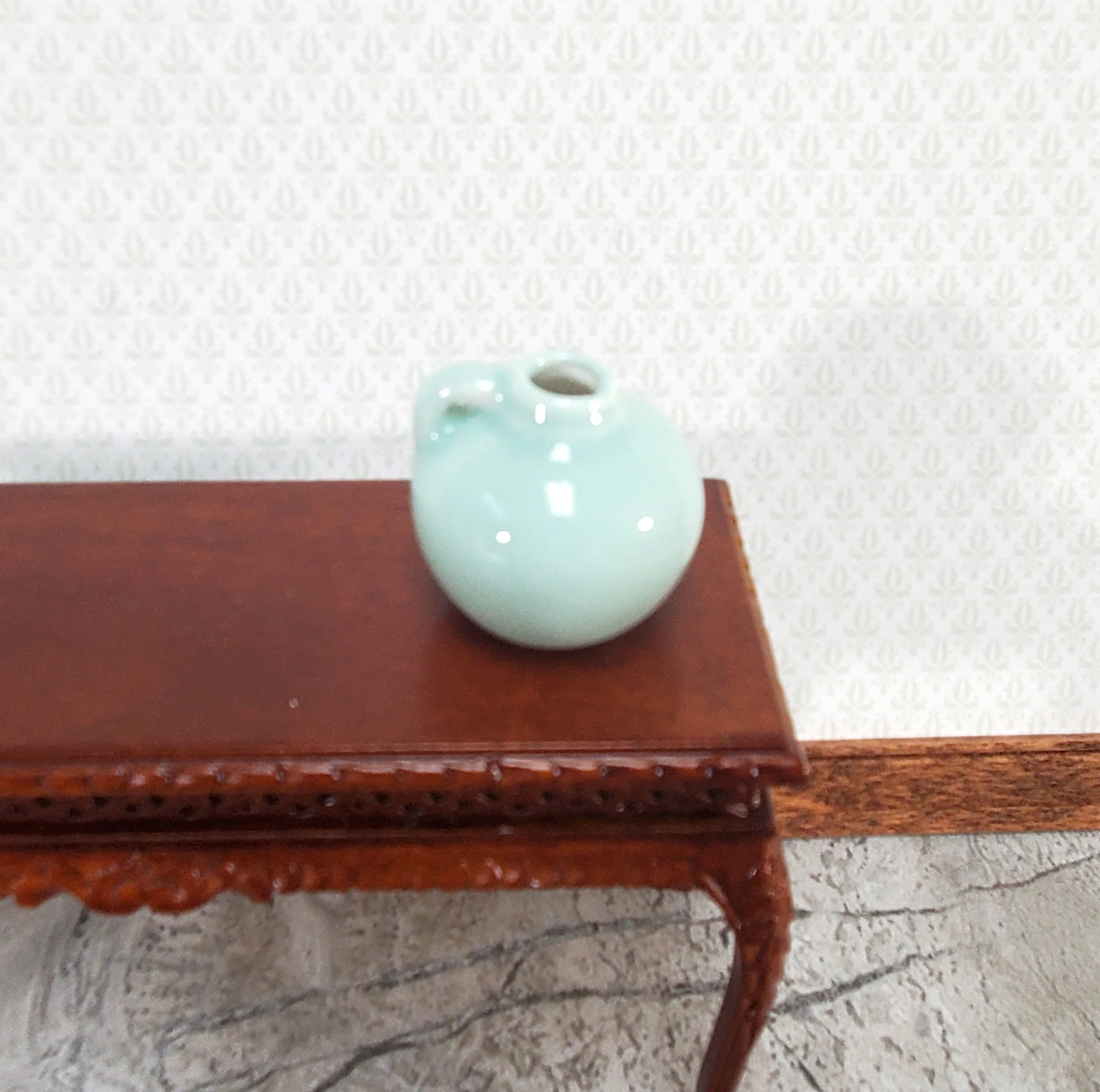 Dollhouse Jug with Handle Sea Green Ceramic Crock 1" 1:12 Scale Miniature Accessory - Image 2