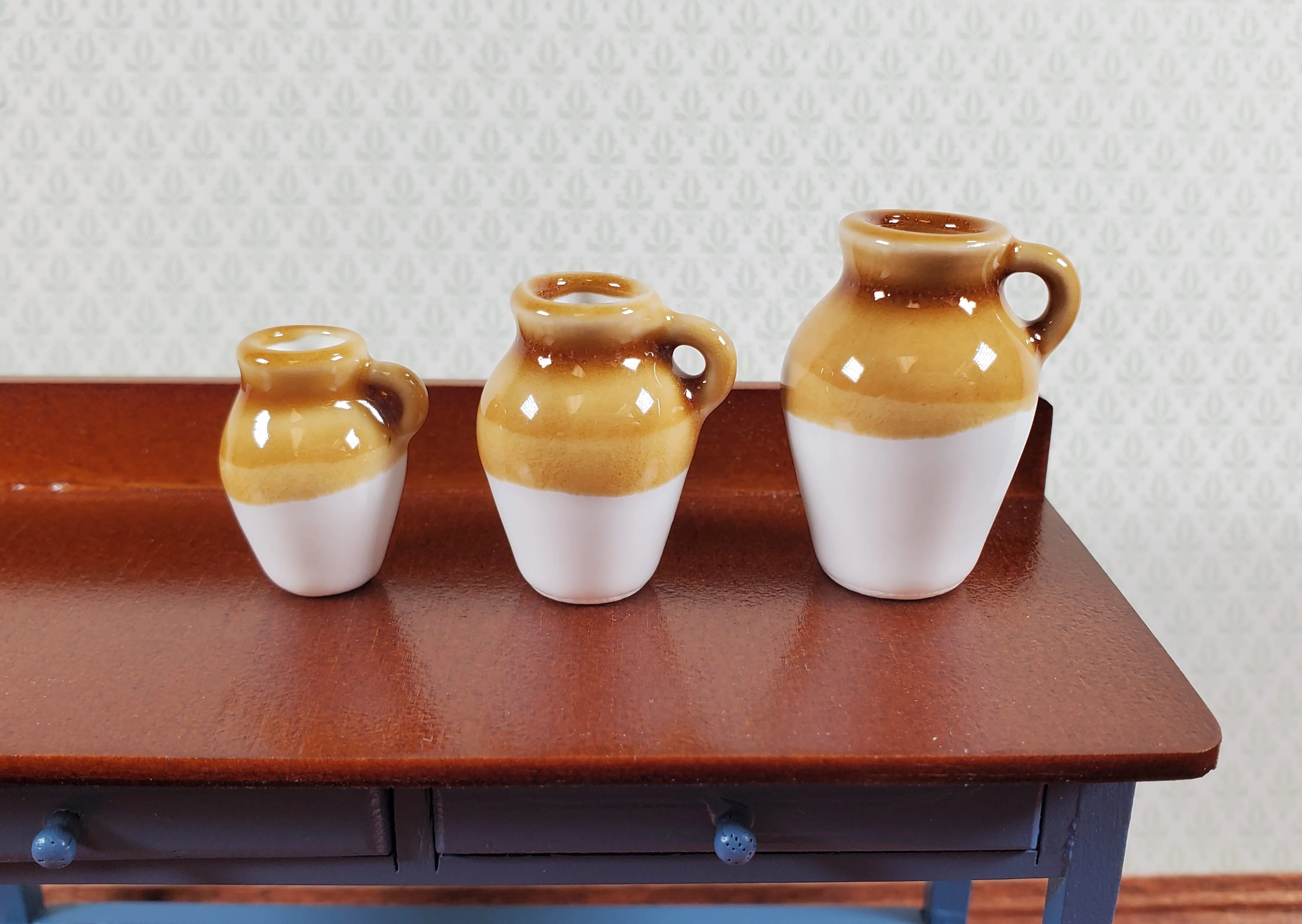 Dollhouse Jugs Crocks with Handles Large Set of 3 1:12 Scale Miniatures
