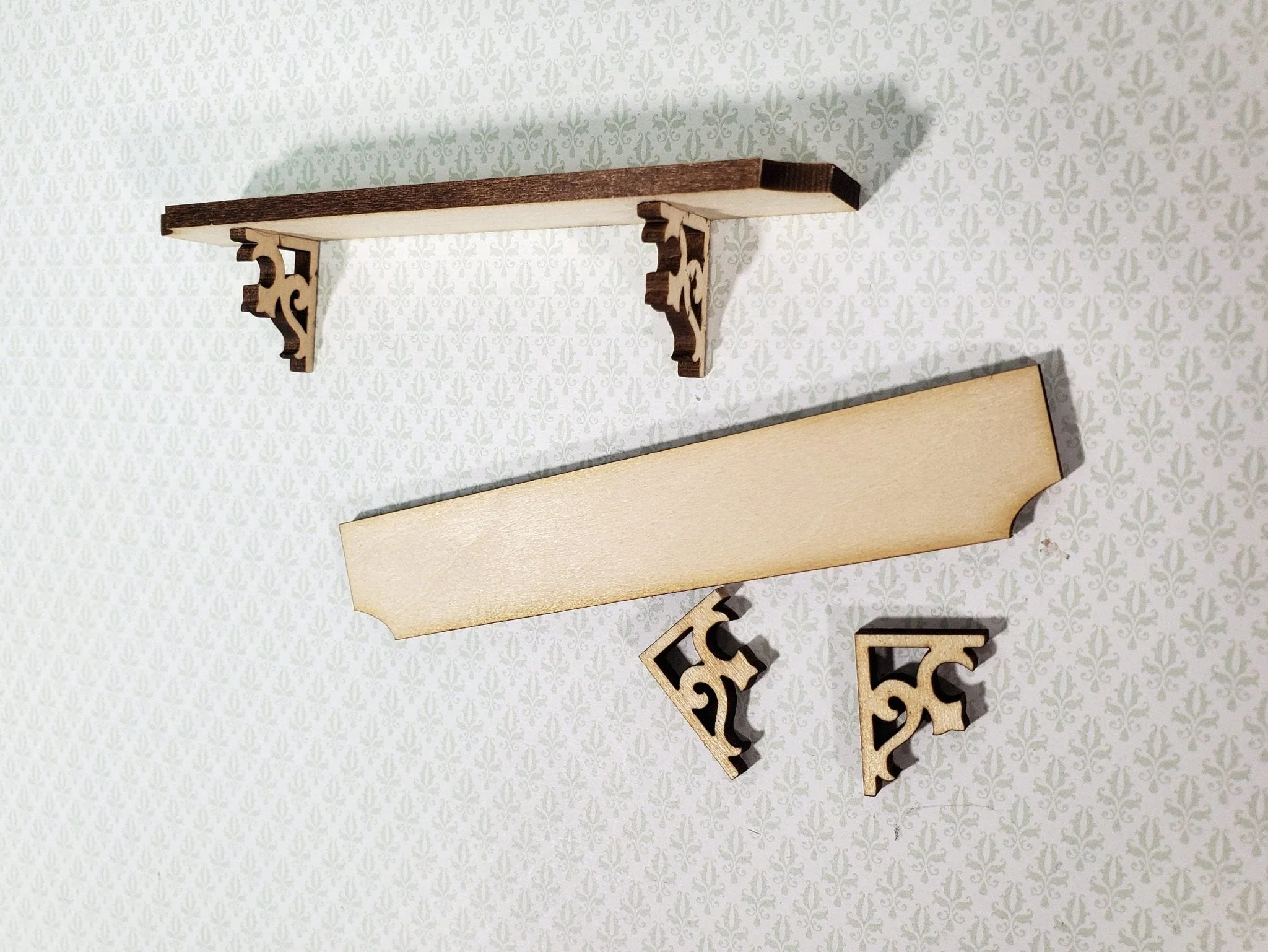 Dollhouse KIT Long Shelf 4" with Decorative Brackets 1:12 Scale Miniature DIY