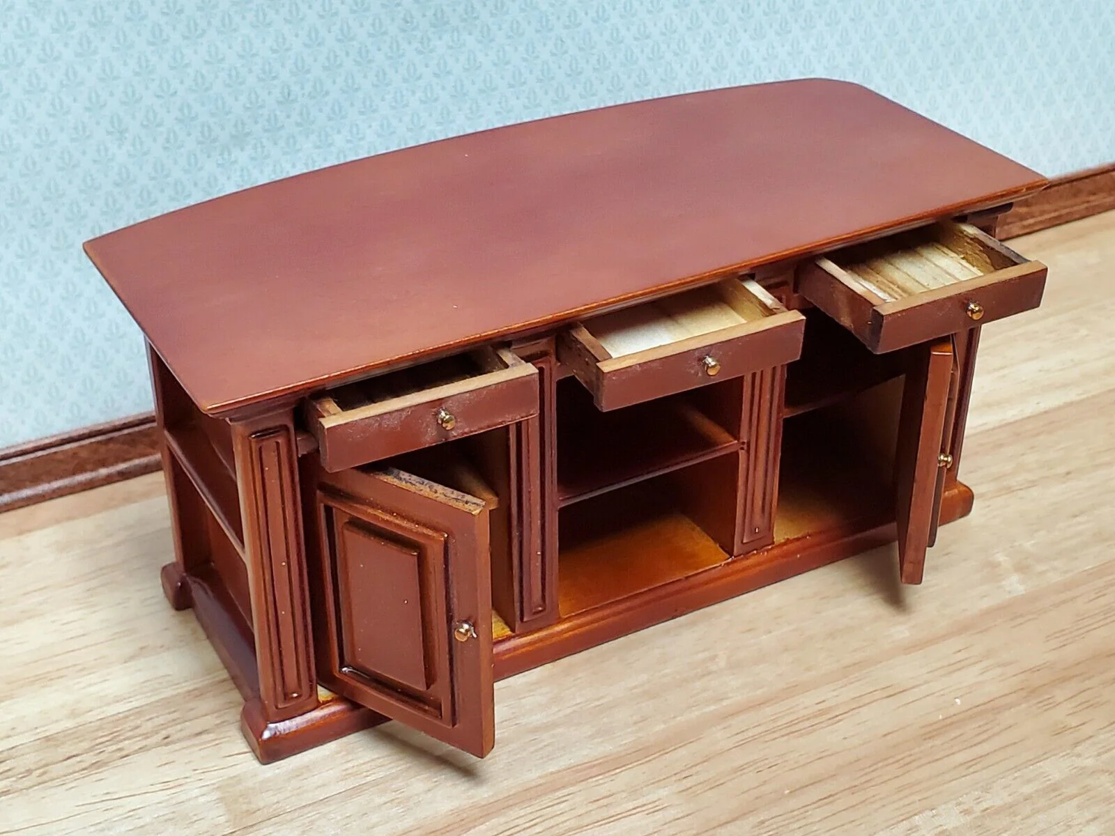 Dollhouse Kitchen Bar Island Large Walnut Finish 1:12 Scale Miniature Furniture - Image 5