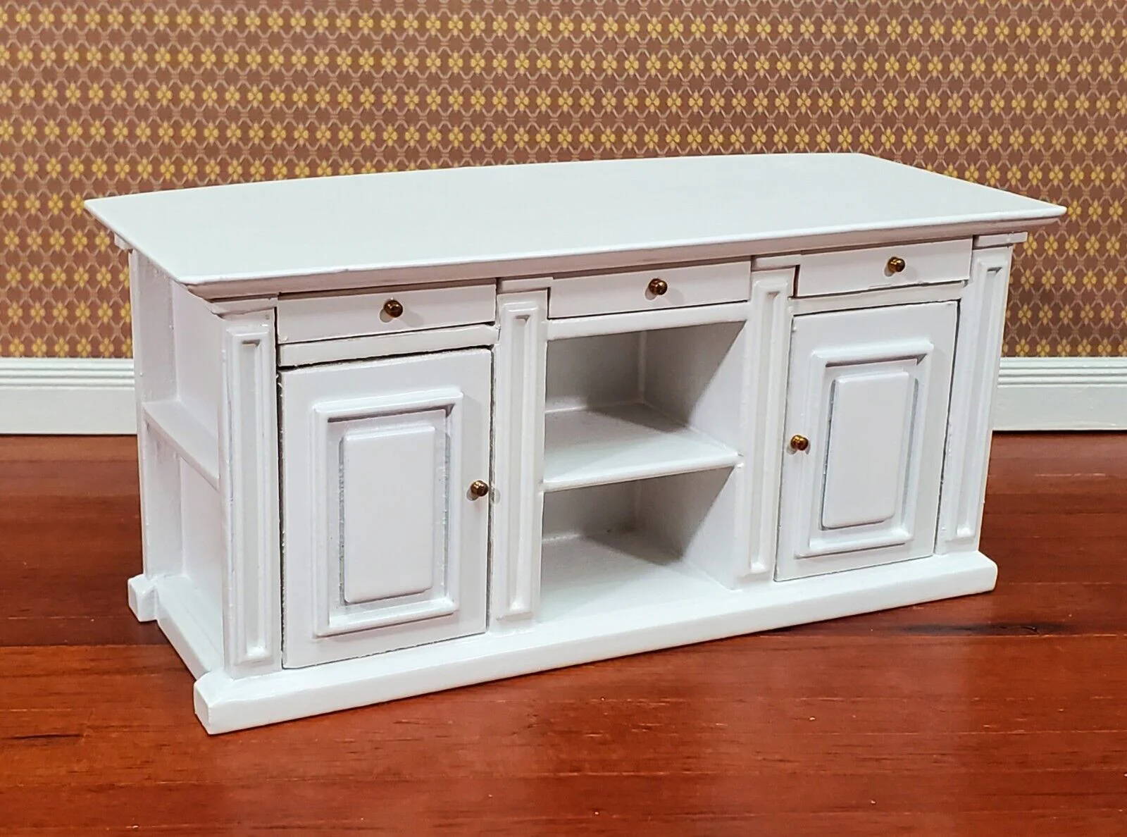 Dollhouse Kitchen Bar Island Large White 1:12 Scale Miniature Cupboard Wood Furniture